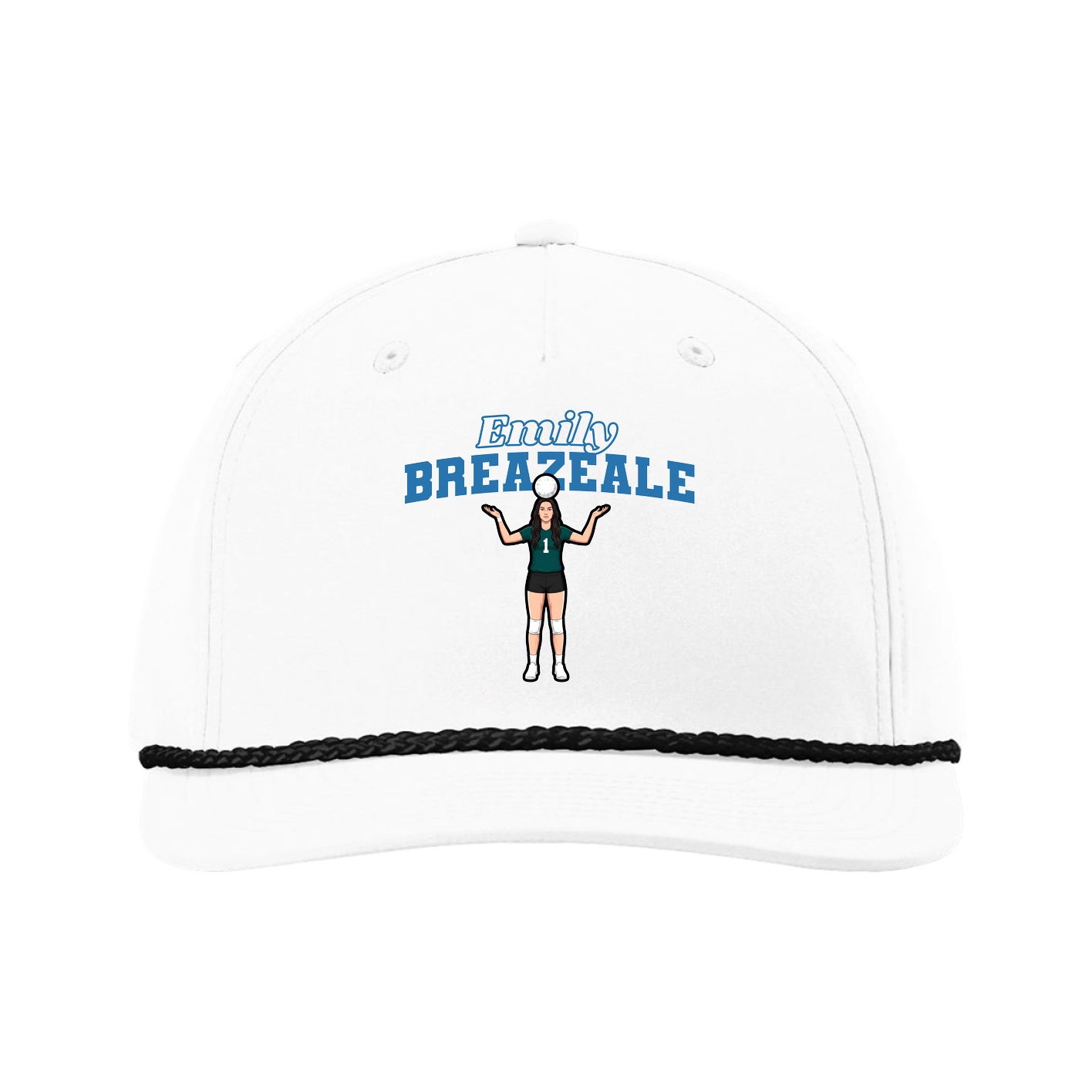 Five-Panel Classic Rope Cap — Name Arch in White