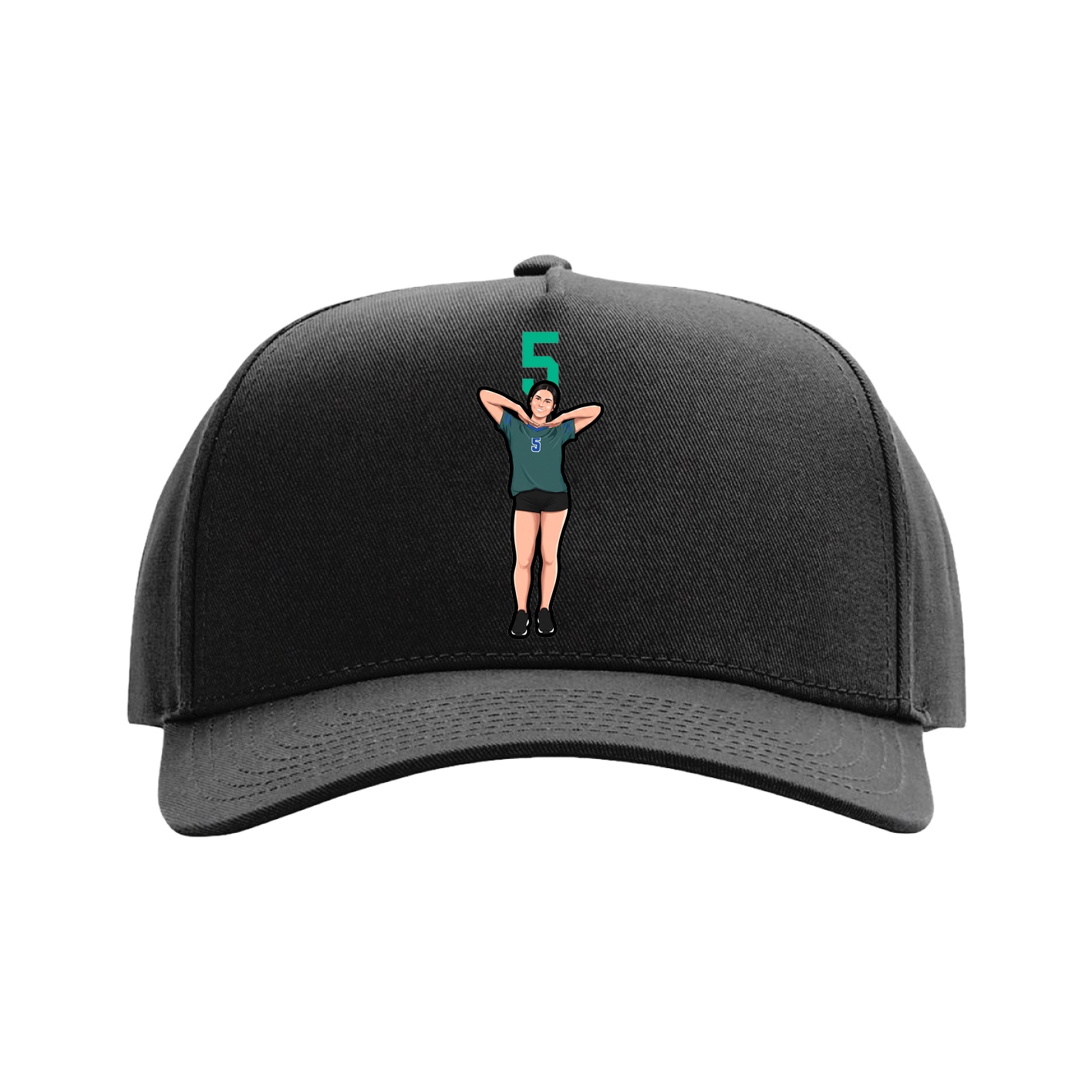 Full Fabric Five-Panel Champ Cap — Number Top in Black
