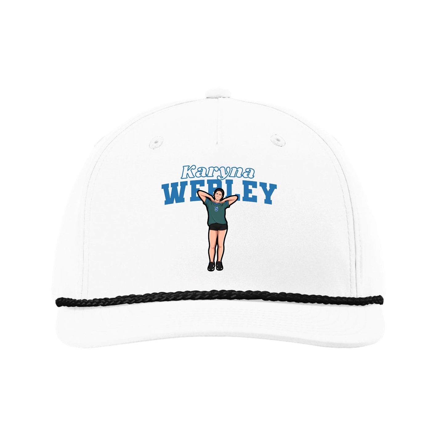 Five-Panel Classic Rope Cap — Name Arch in White