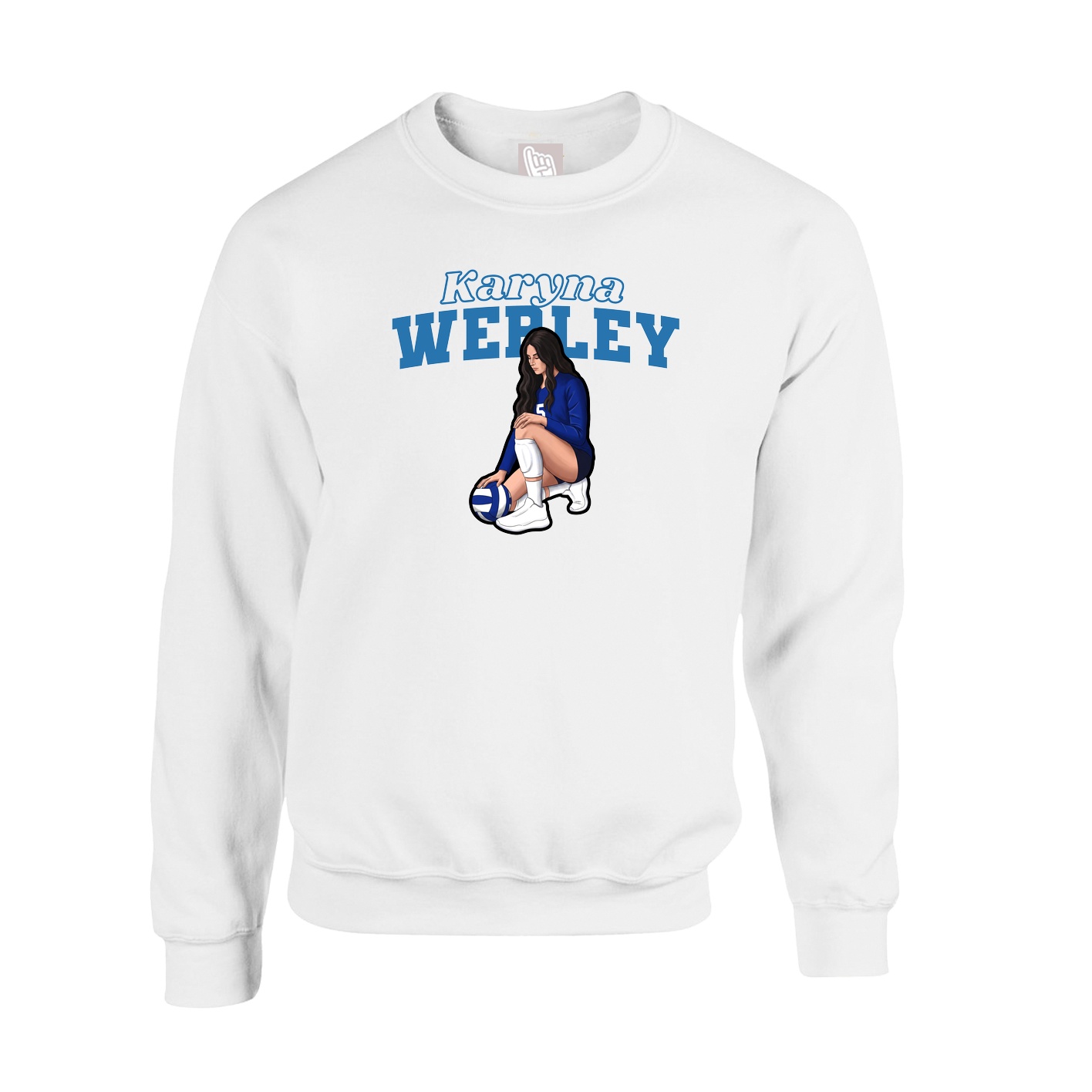 Fleece Crew — Name Arch in White