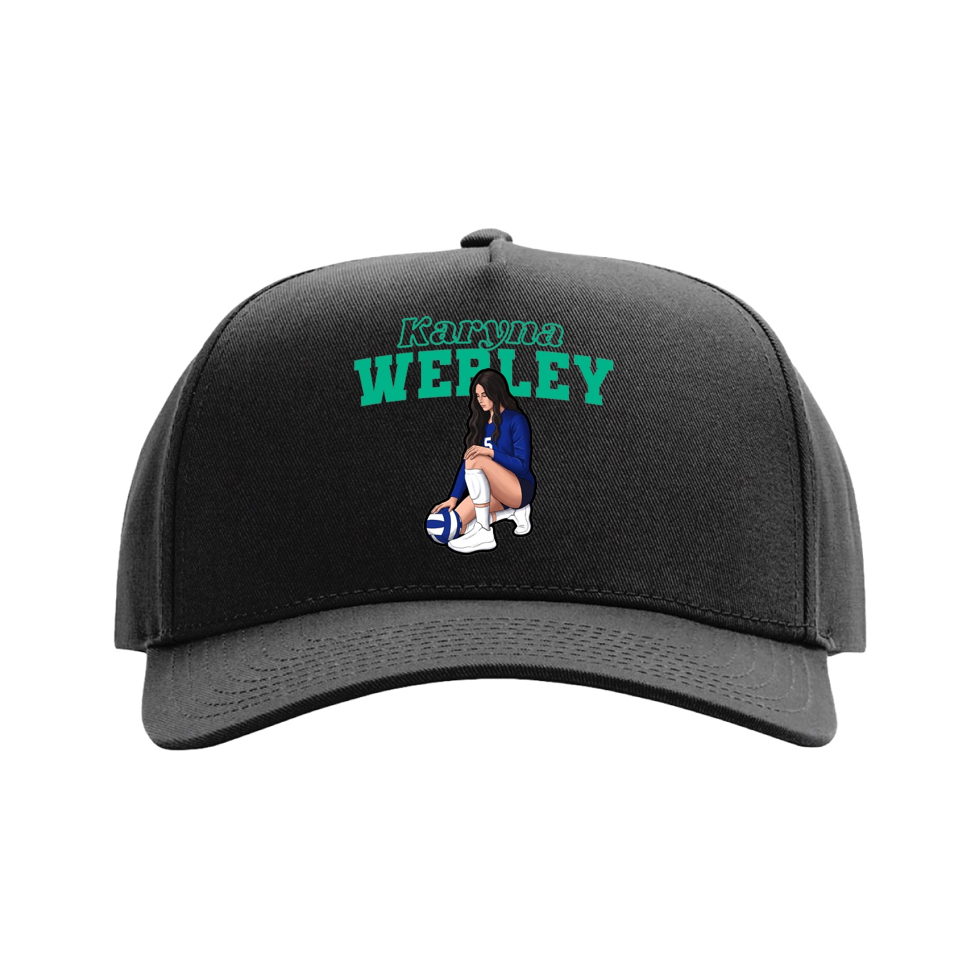 Full Fabric Five-Panel Champ Cap — Name Arch in Black