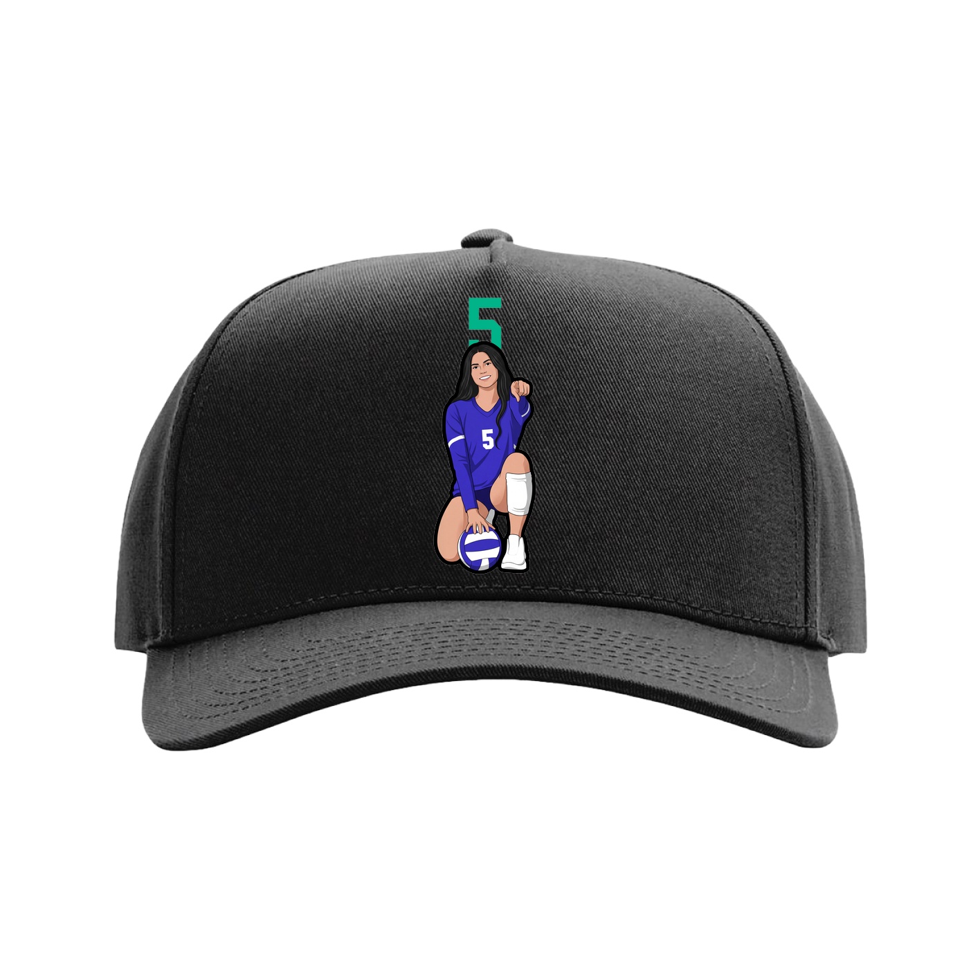 Full Fabric Five-Panel Champ Cap — Number Top in Black