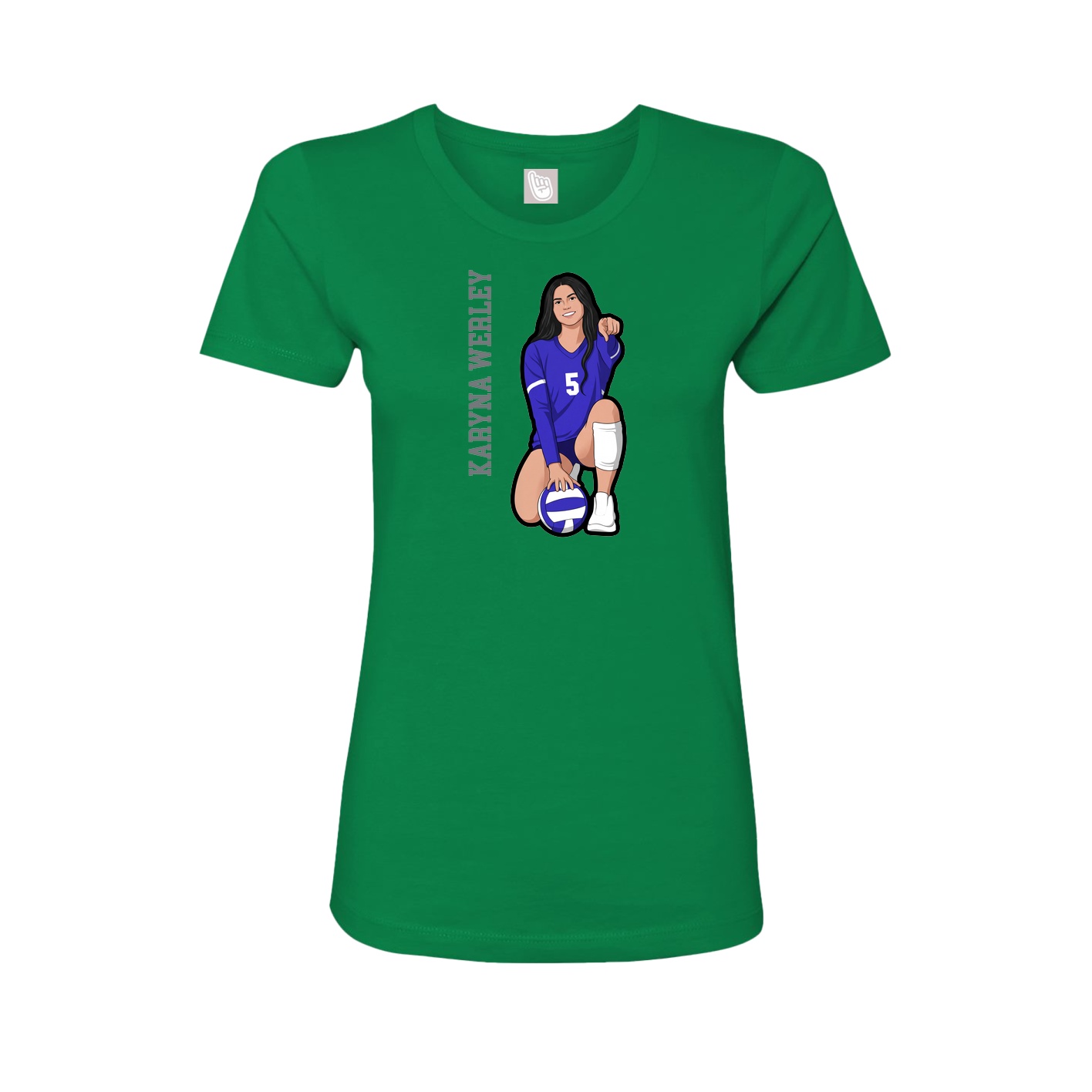 Fitted Women's Tee — Name Vertical in Green