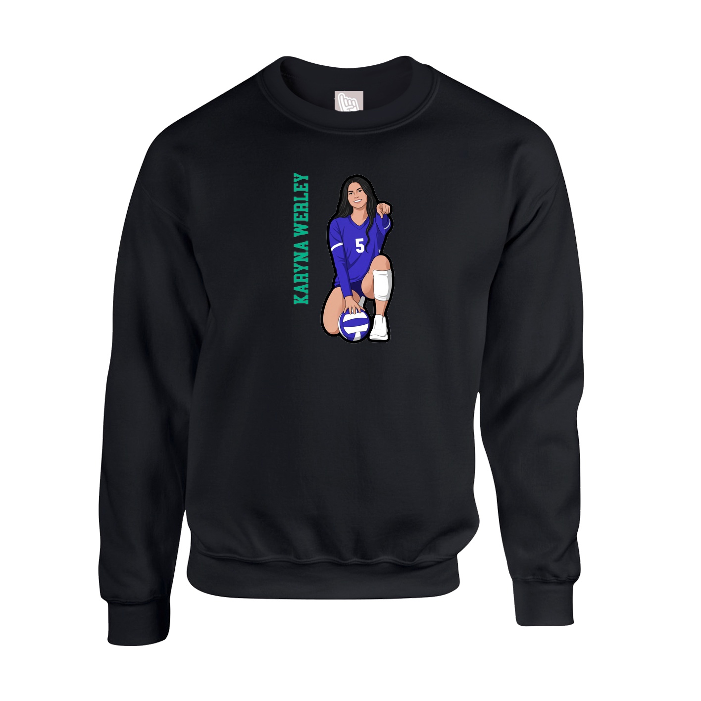 Fleece Crew — Name Vertical in Black