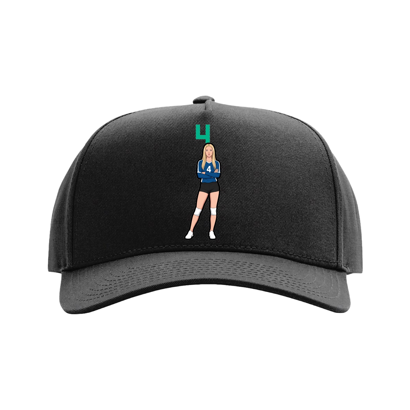 Full Fabric Five-Panel Champ Cap — Number Top in Black