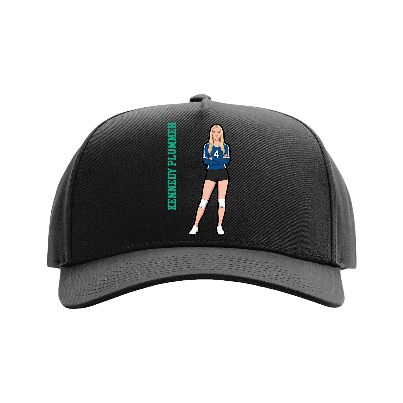 Full Fabric Five-Panel Champ Cap — Name Vertical in Black