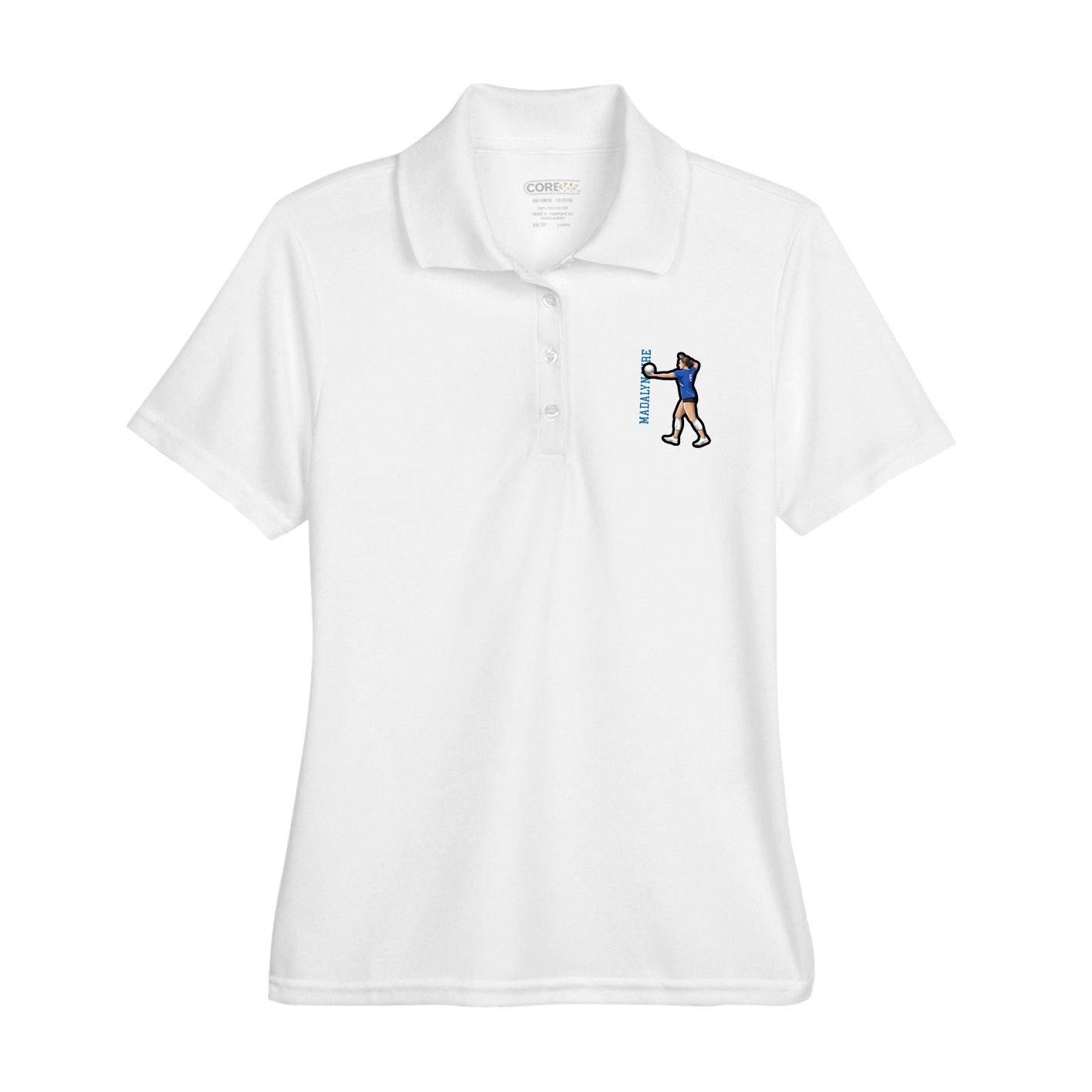 Womens Performance Polo — Name Vertical in White