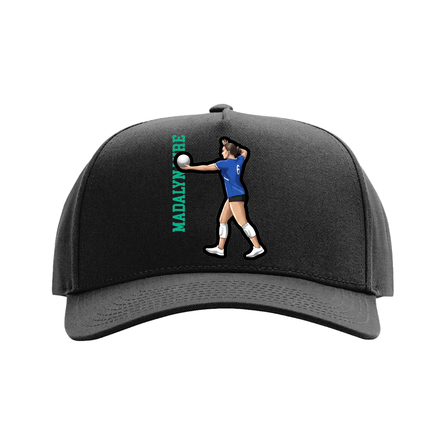 Full Fabric Five-Panel Champ Cap — Name Vertical in Black