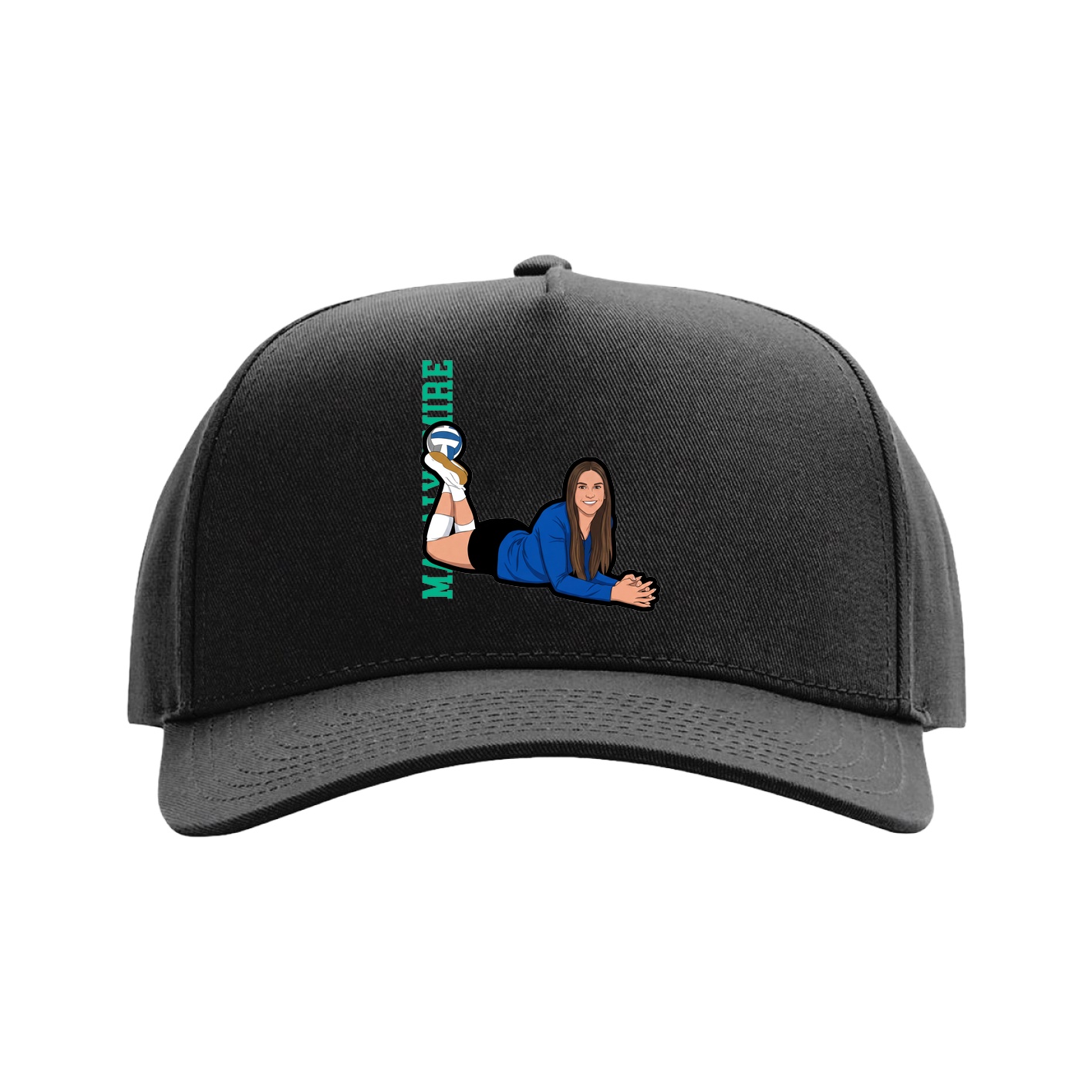 Full Fabric Five-Panel Champ Cap — Name Vertical in Black