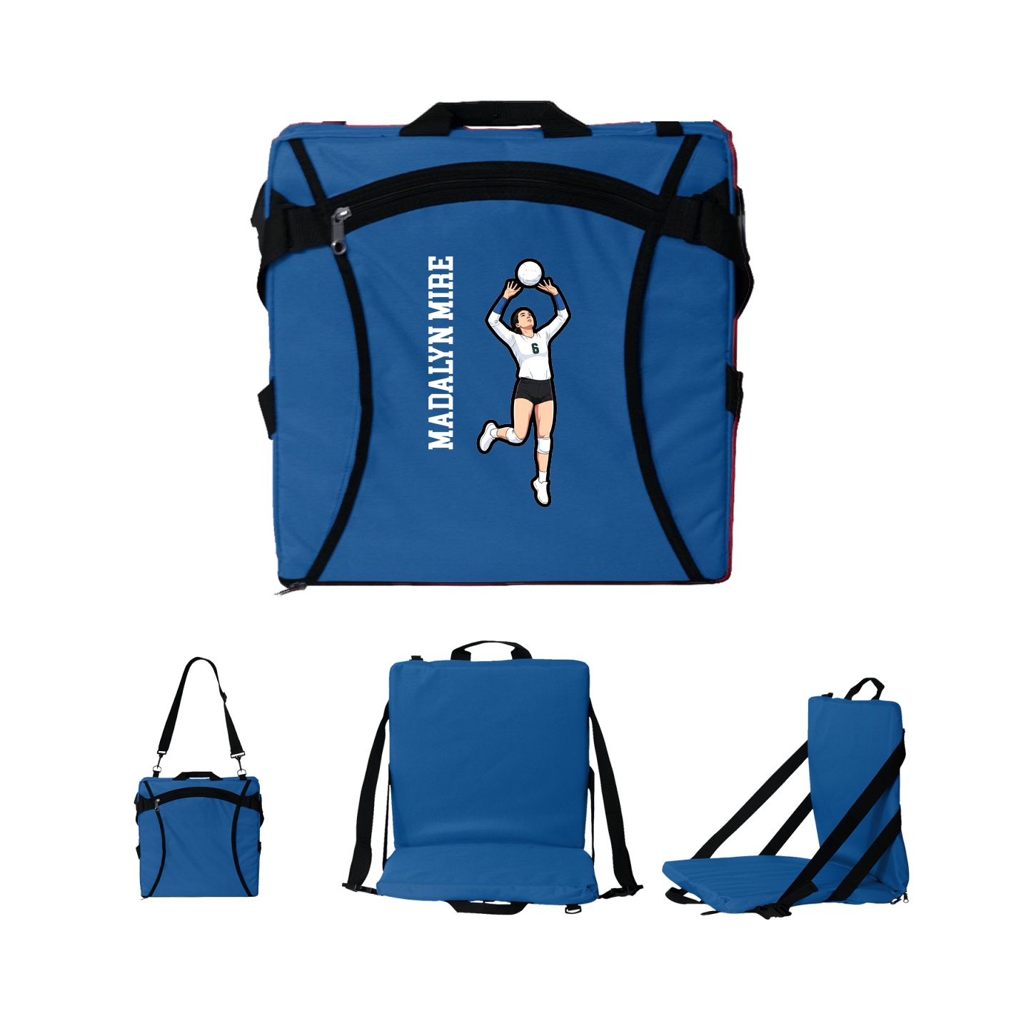 Folding Stadium Seat — Name Vertical in Royal