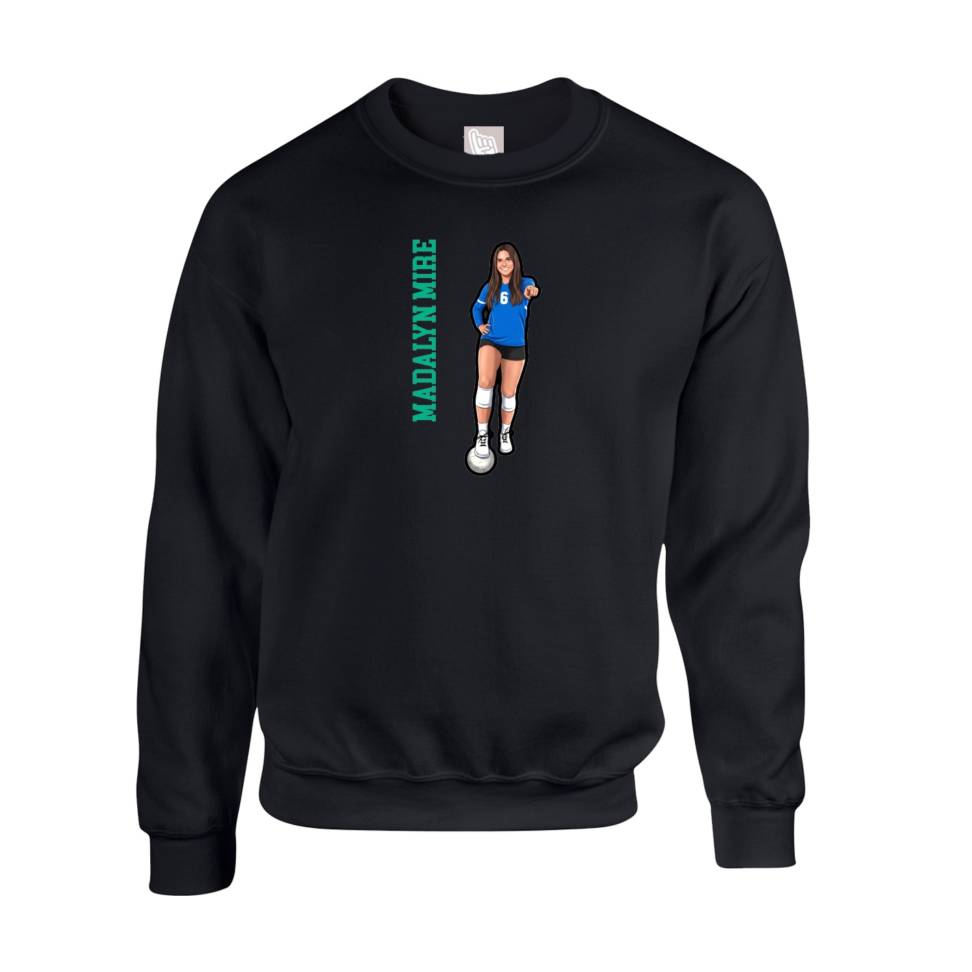 Fleece Crew — Name Vertical in Black