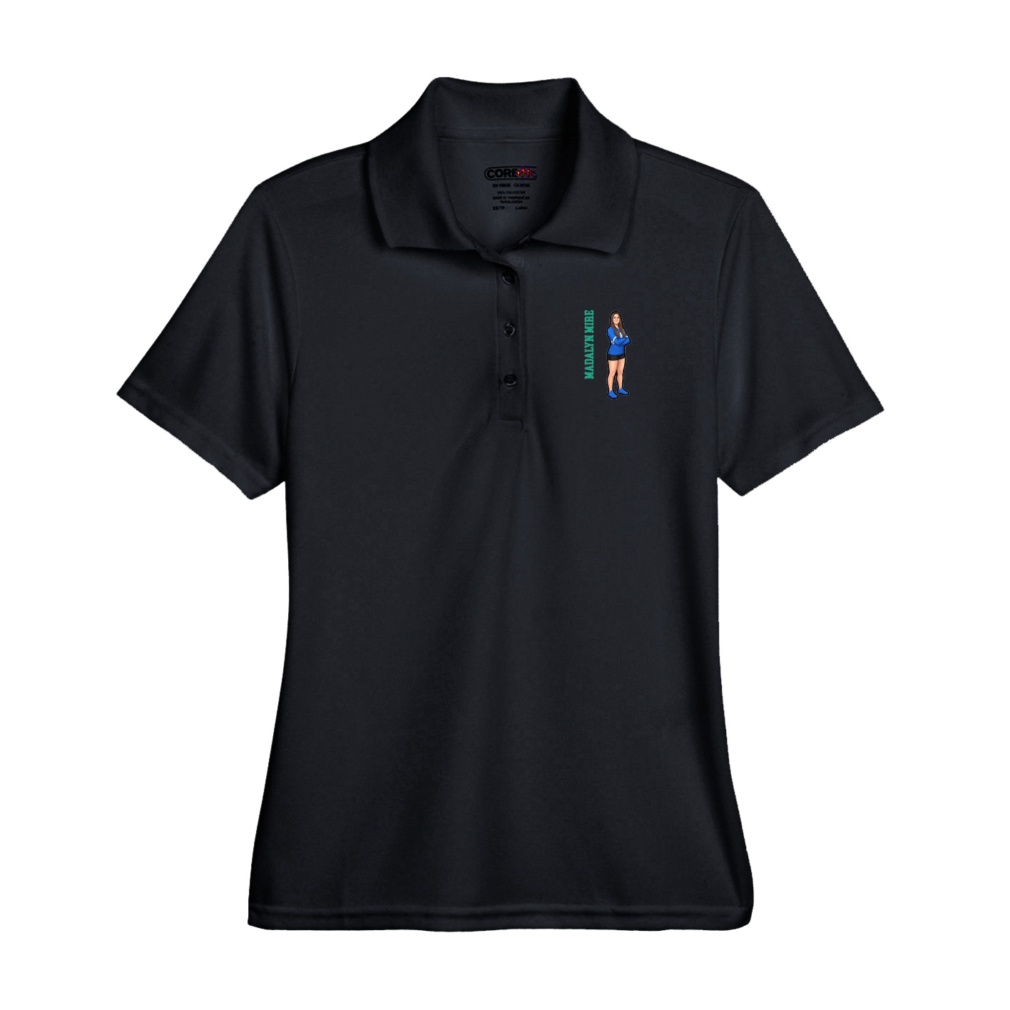 Performance Polo — Name Vertical in Black