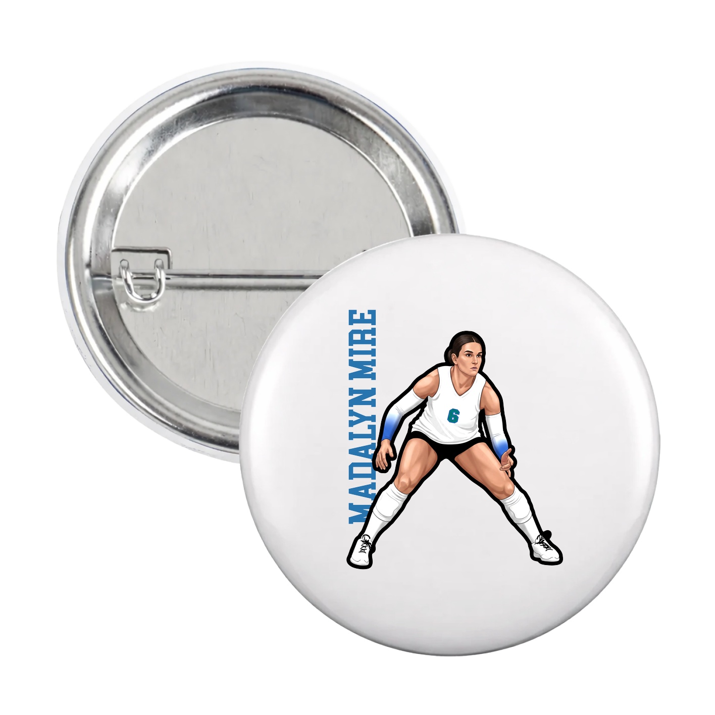 Game Day Button — Name Vertical in White