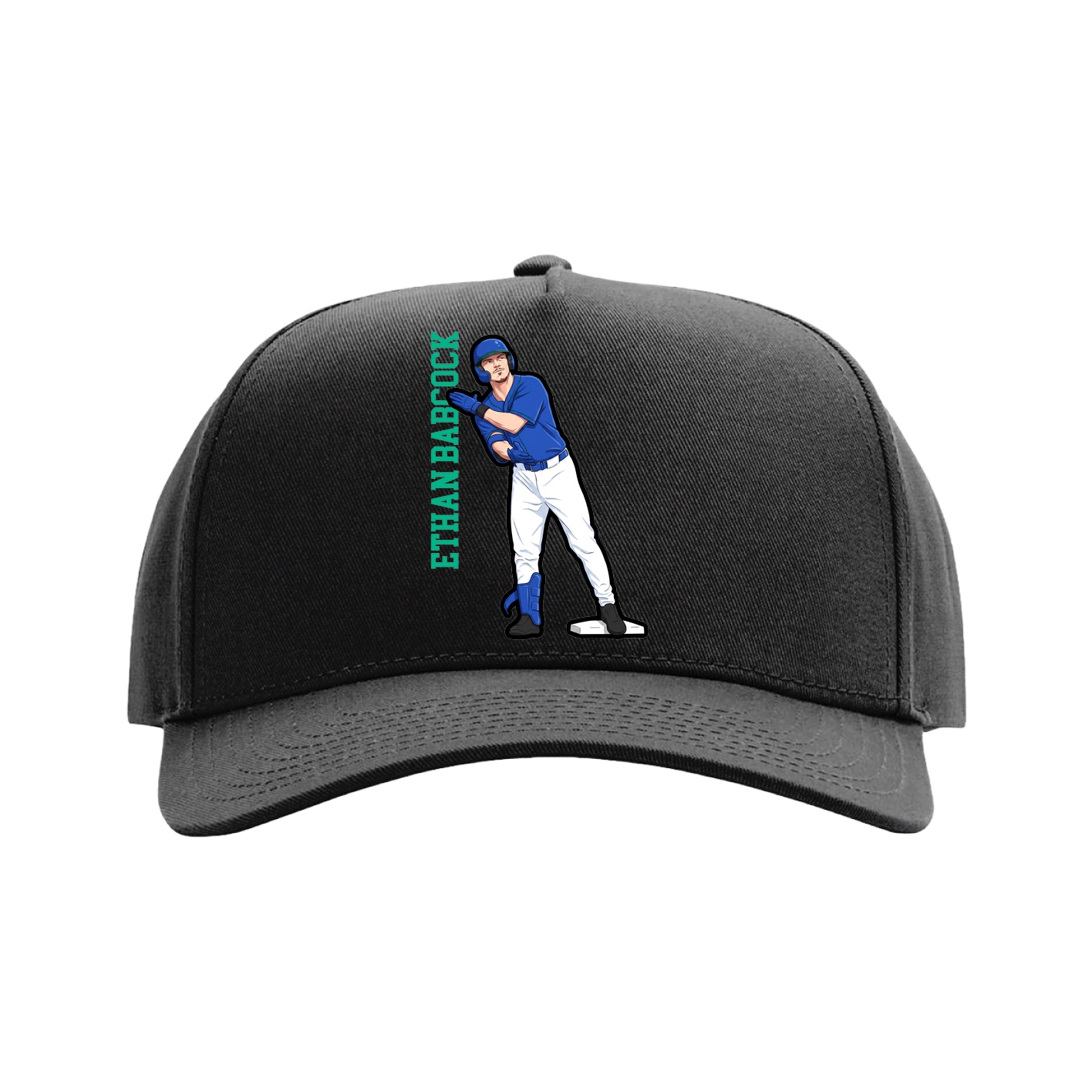 Full Fabric Five-Panel Champ Cap — Name Vertical in Black