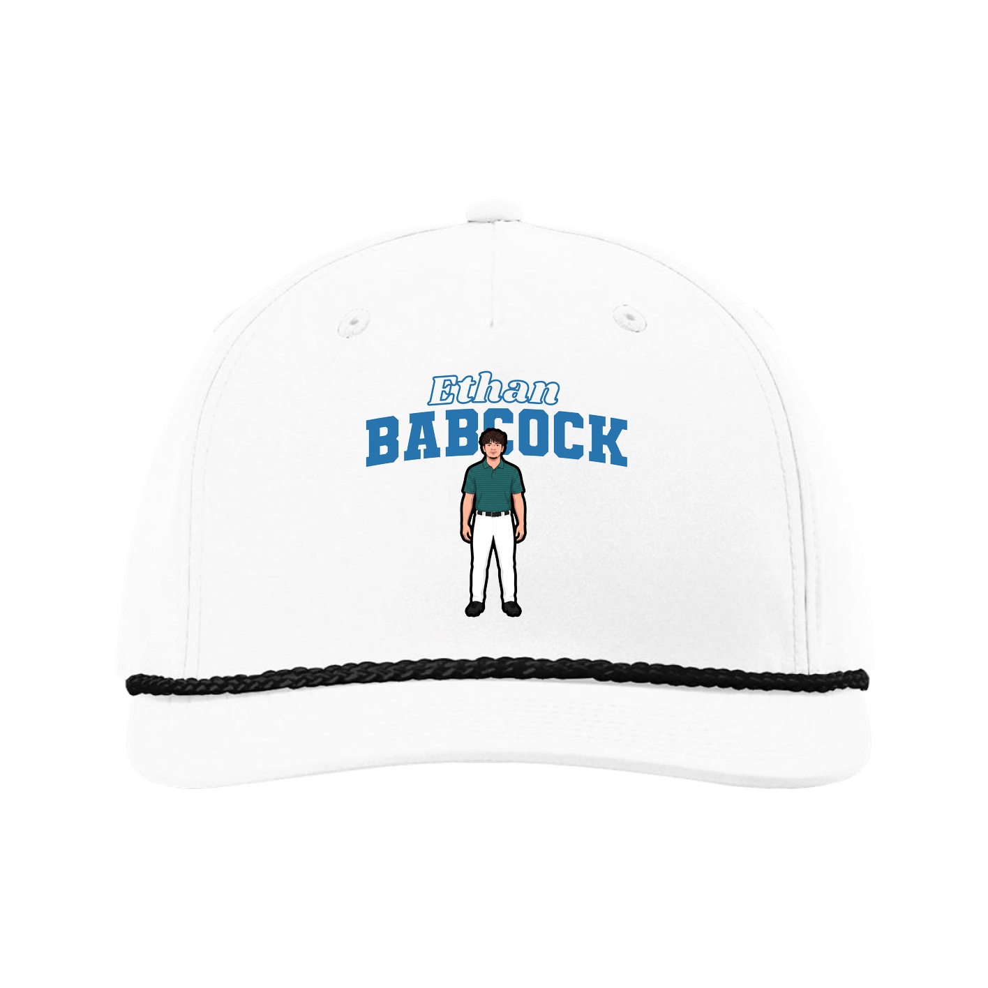 Five-Panel Classic Rope Cap — Name Arch in White