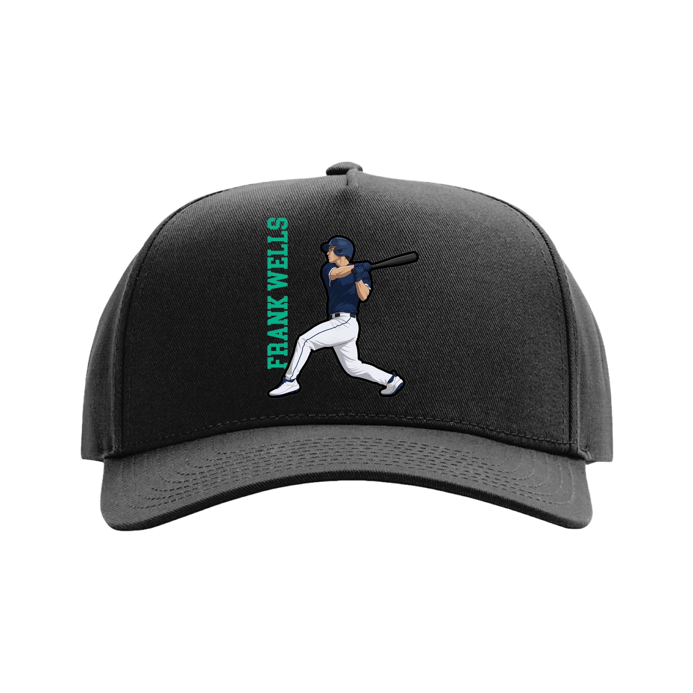 Full Fabric Five-Panel Champ Cap — Name Vertical in Black