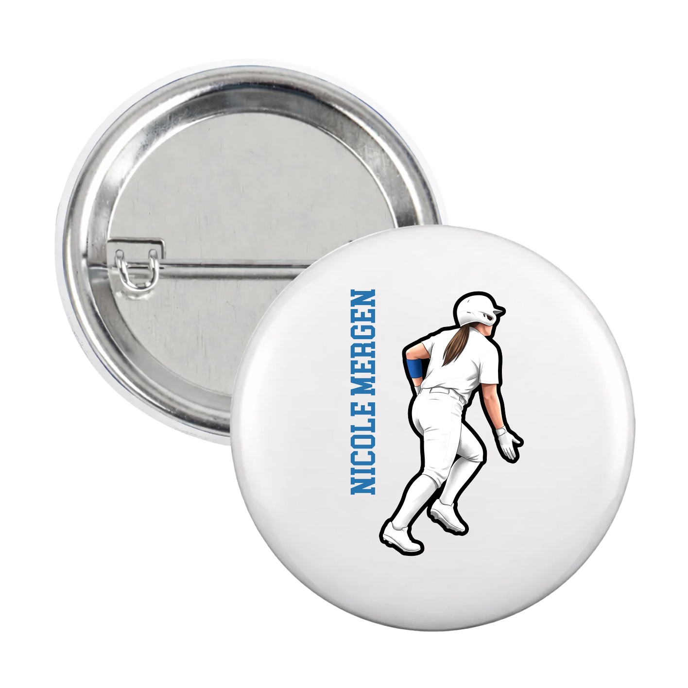 Game Day Button — Name Vertical in White
