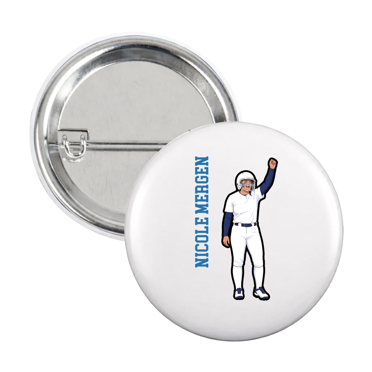 Game Day Button — Name Vertical in White