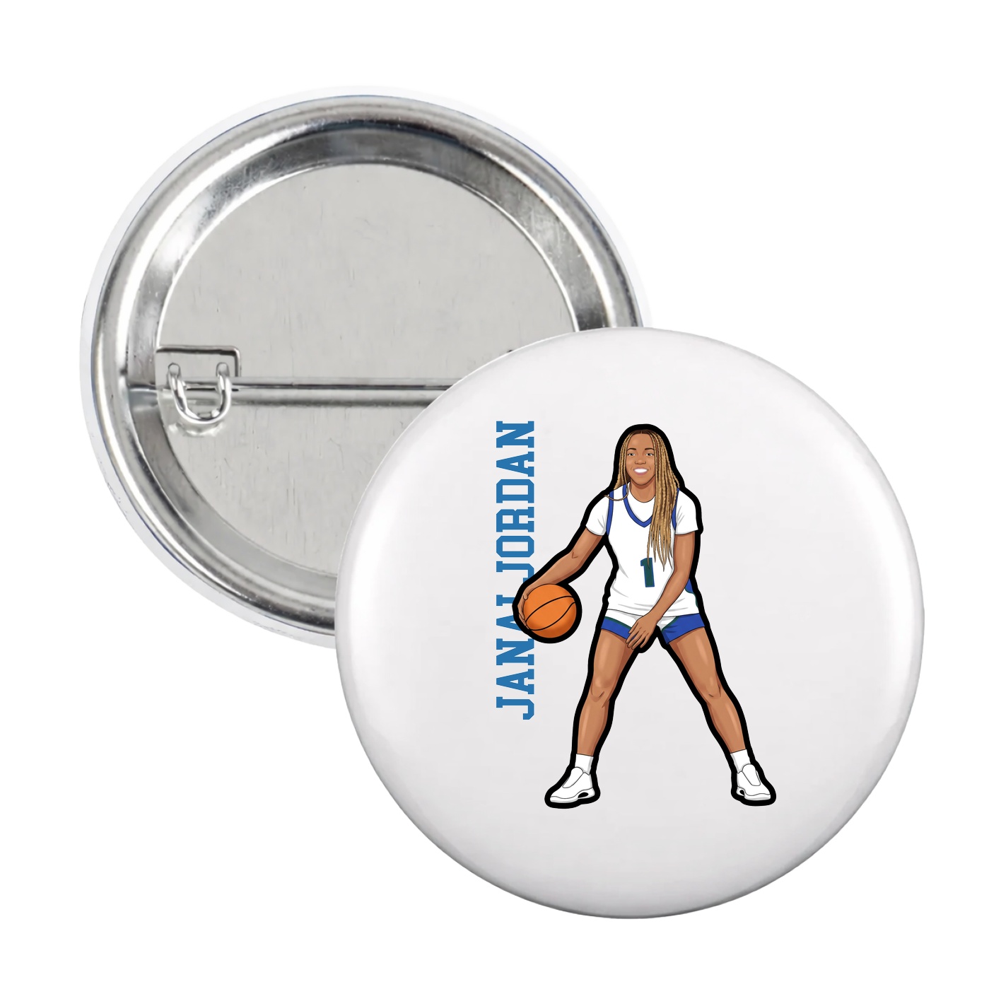 Game Day Button — Name Vertical in White