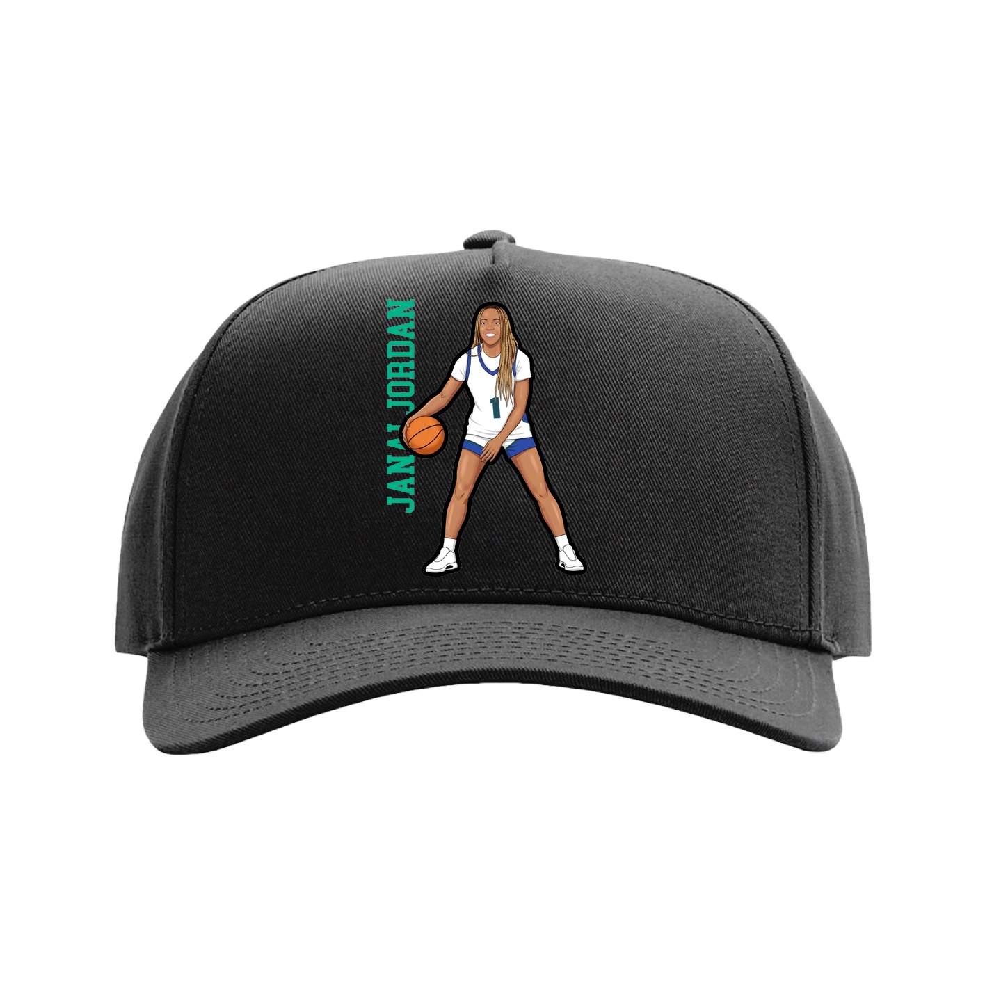 Full Fabric Five-Panel Champ Cap — Name Vertical in Black
