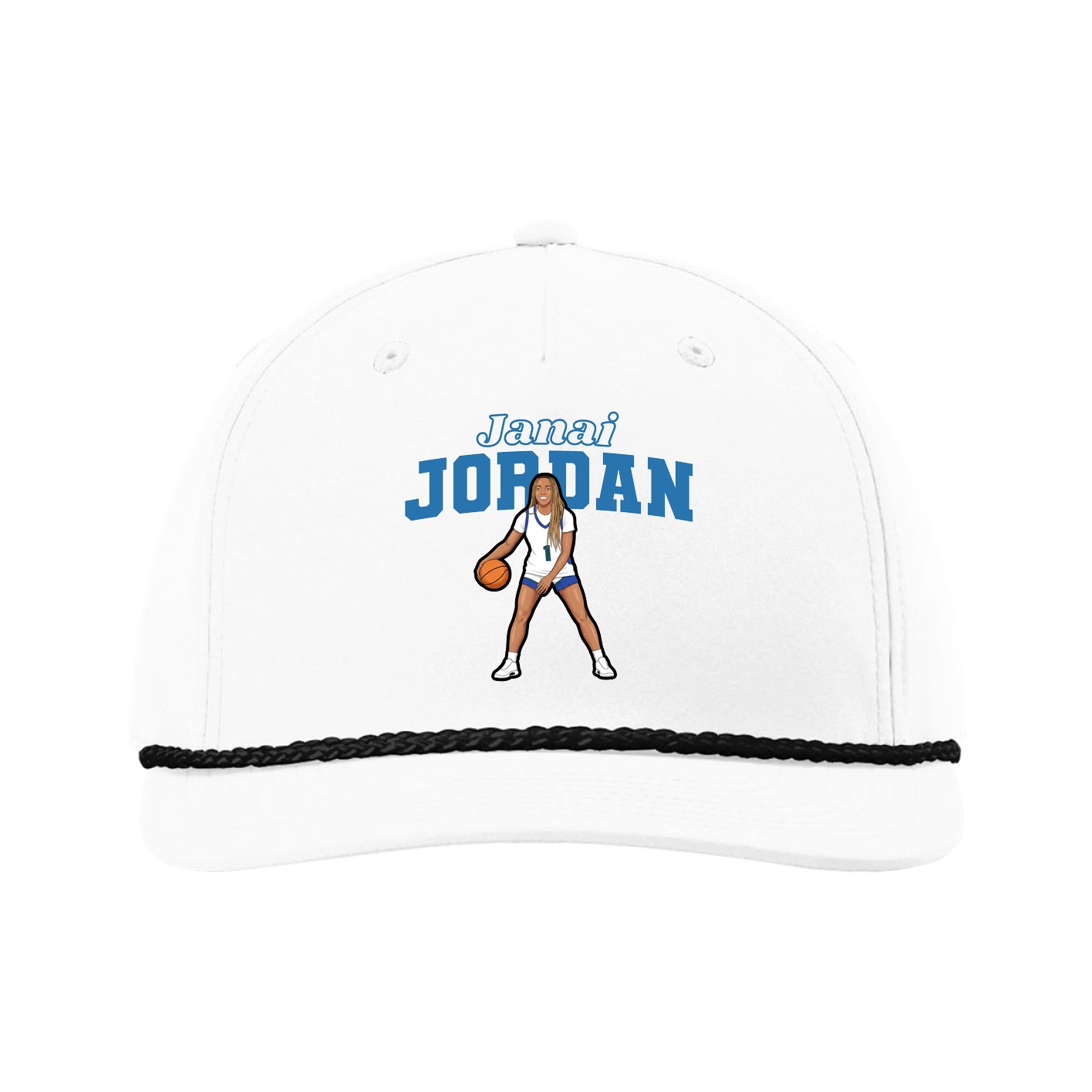 Five-Panel Classic Rope Cap — Name Arch in White