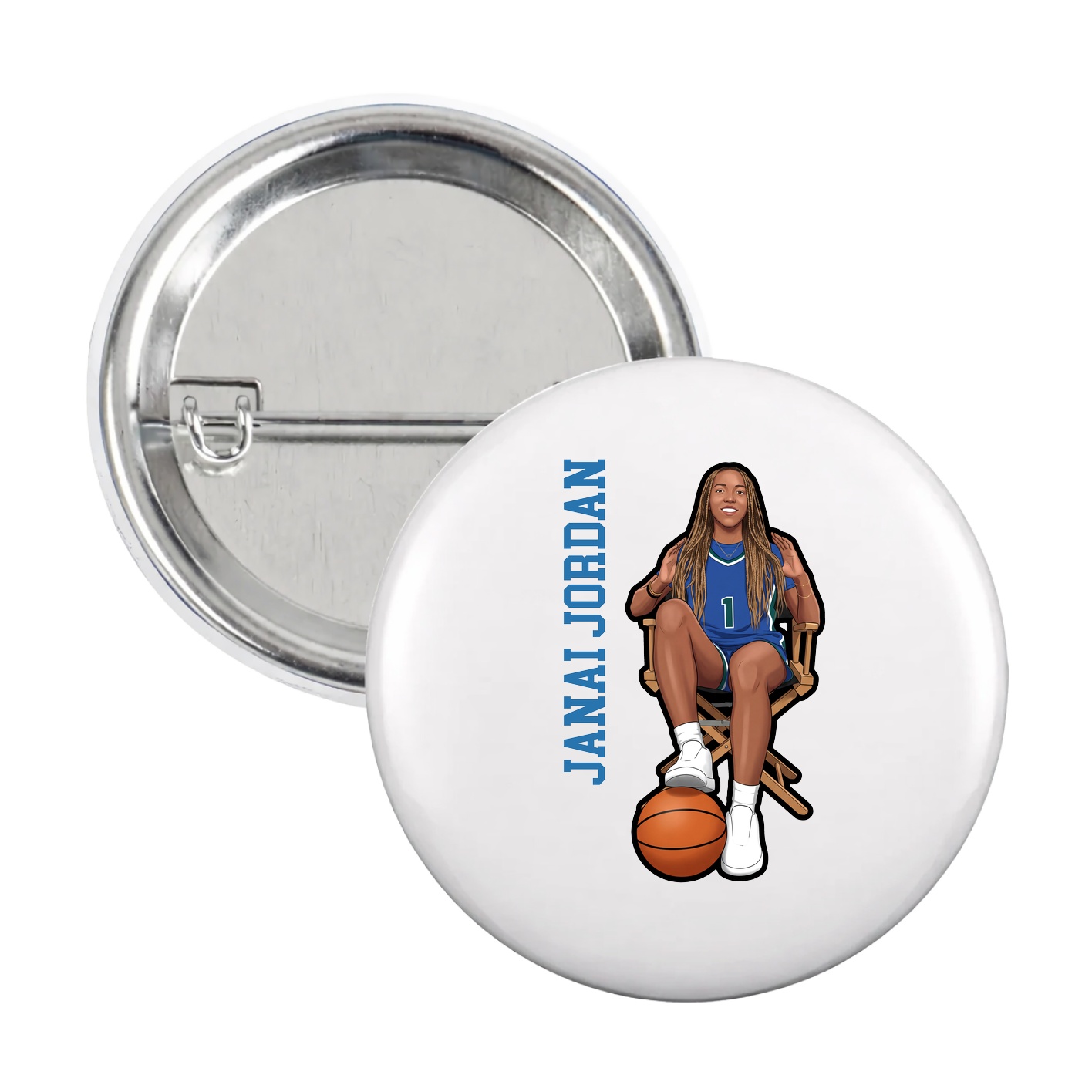 Game Day Button — Name Vertical in White