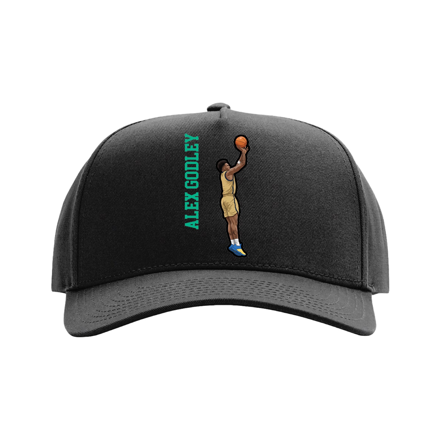 Full Fabric Five-Panel Champ Cap — Name Vertical in Black