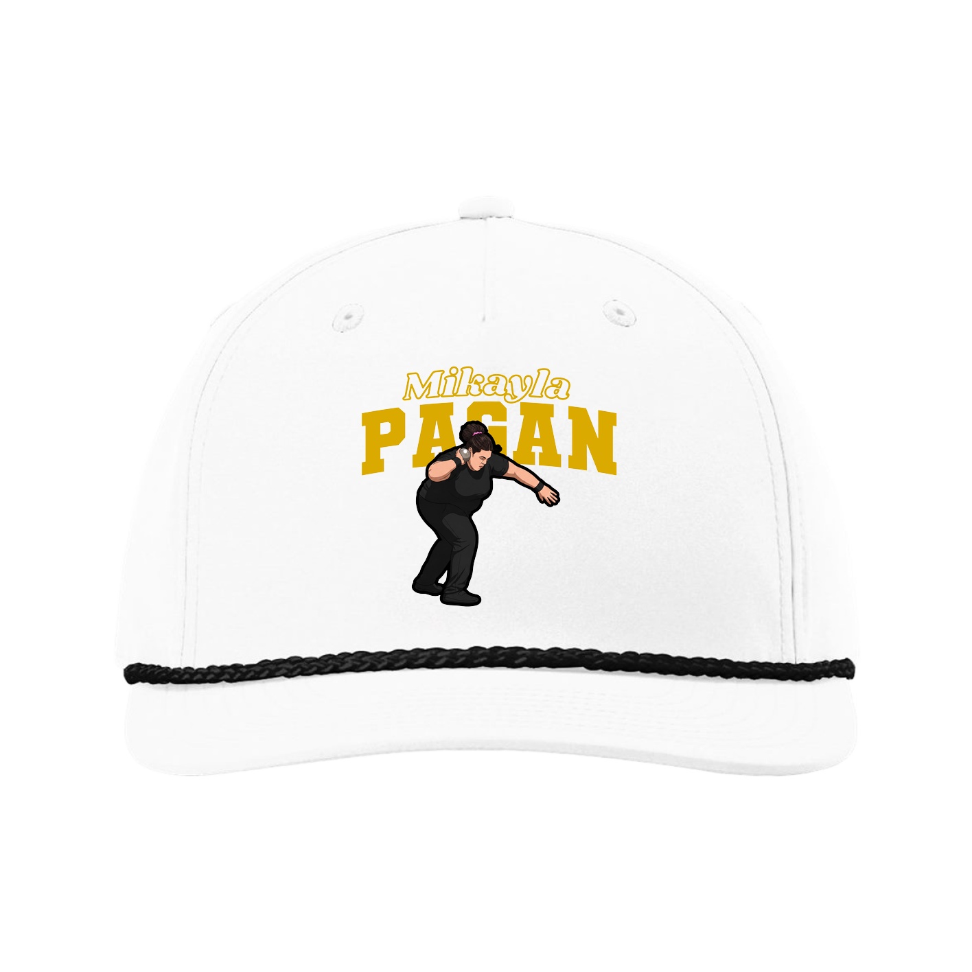 Five-Panel Classic Rope Cap — Name Arch in White