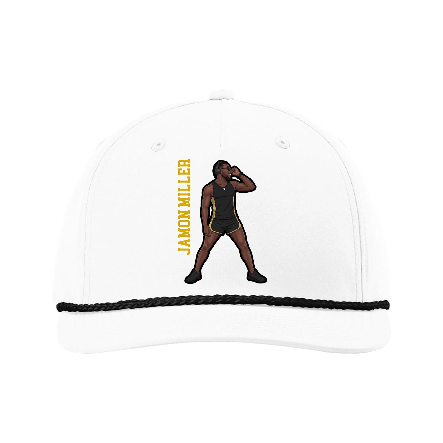 Five-Panel Classic Rope Cap — Name Vertical in White