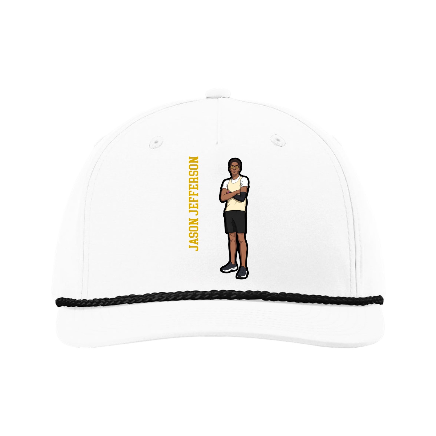 Five-Panel Classic Rope Cap — Name Vertical in White