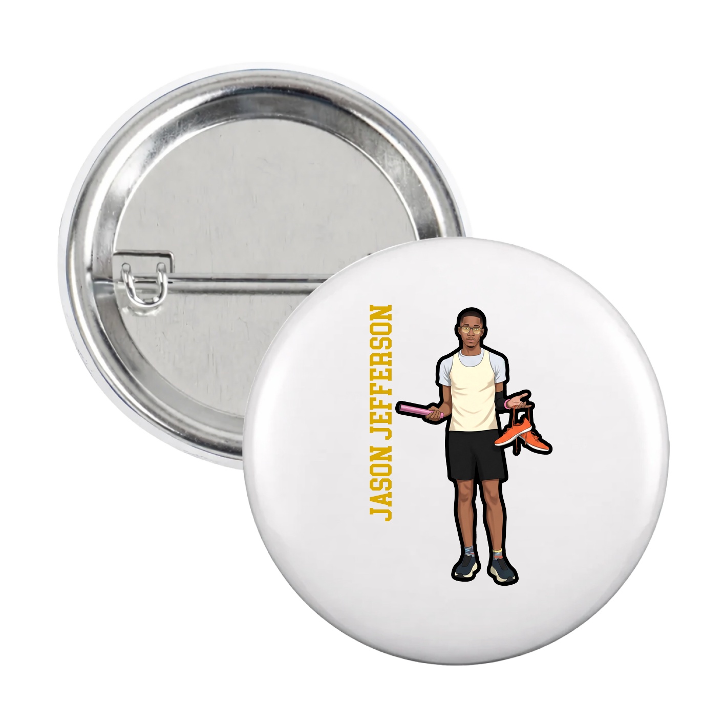 Game Day Button — Name Vertical in White