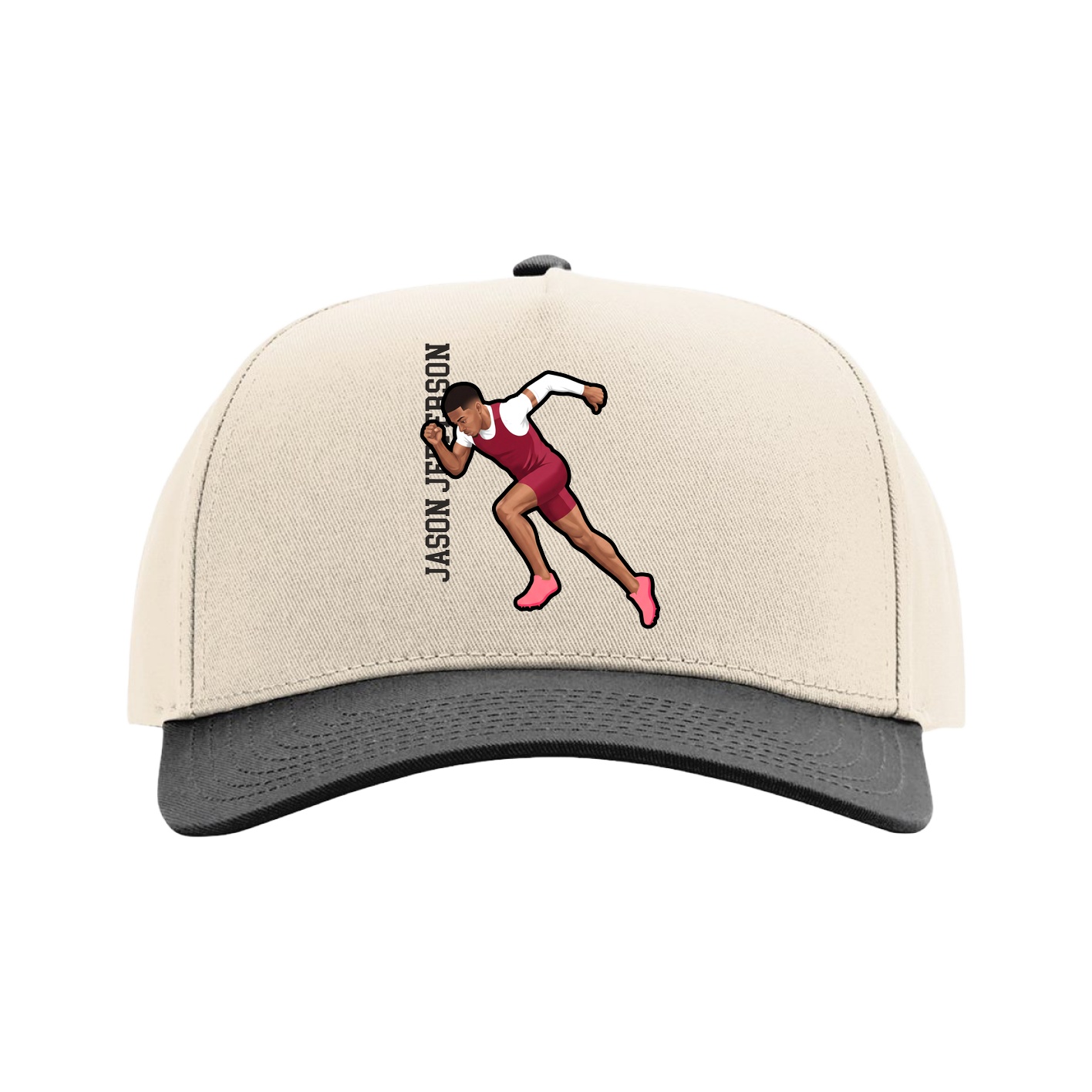 Full Fabric Five-Panel Champ Cap — Name Vertical in Cream/Black