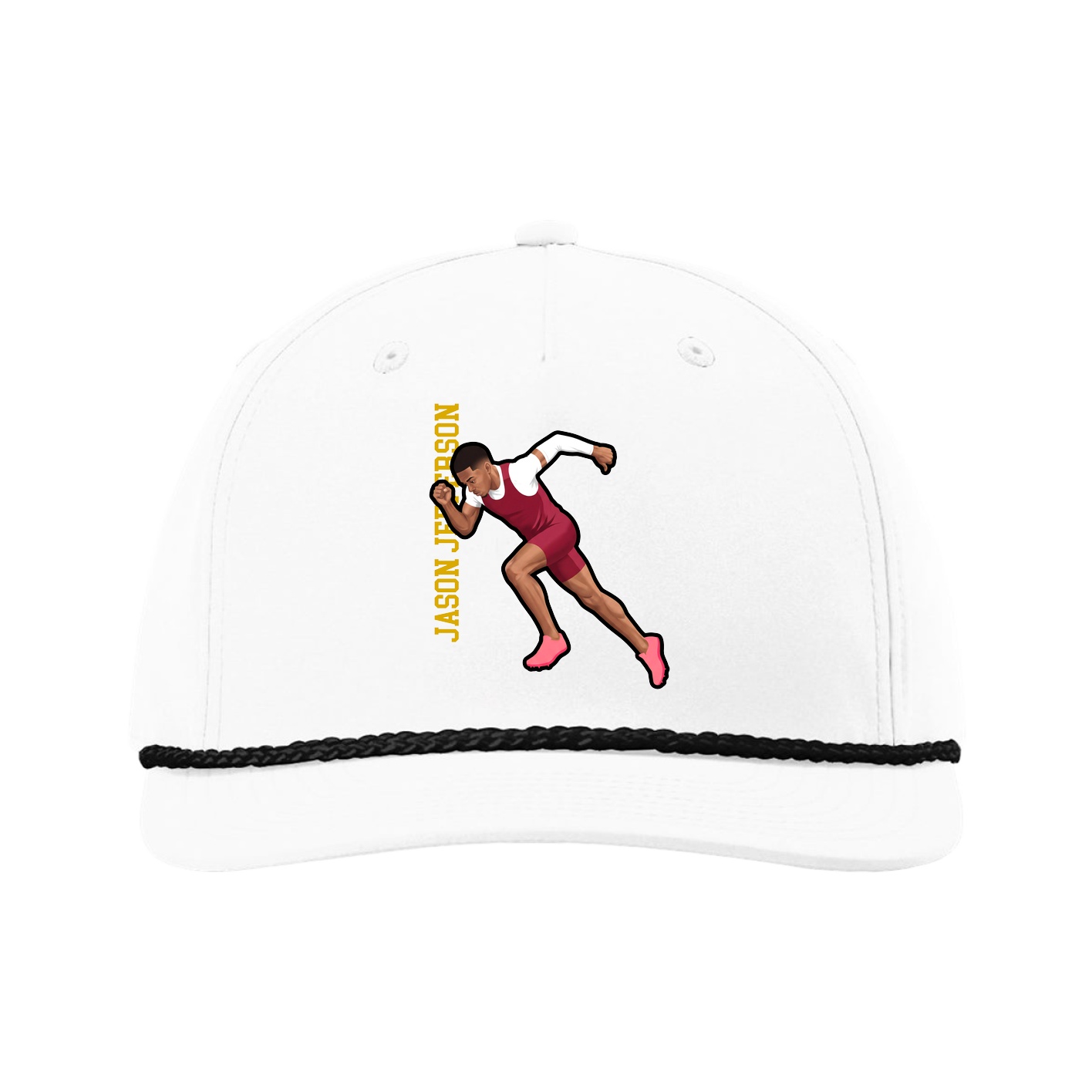 Five-Panel Classic Rope Cap — Name Vertical in White