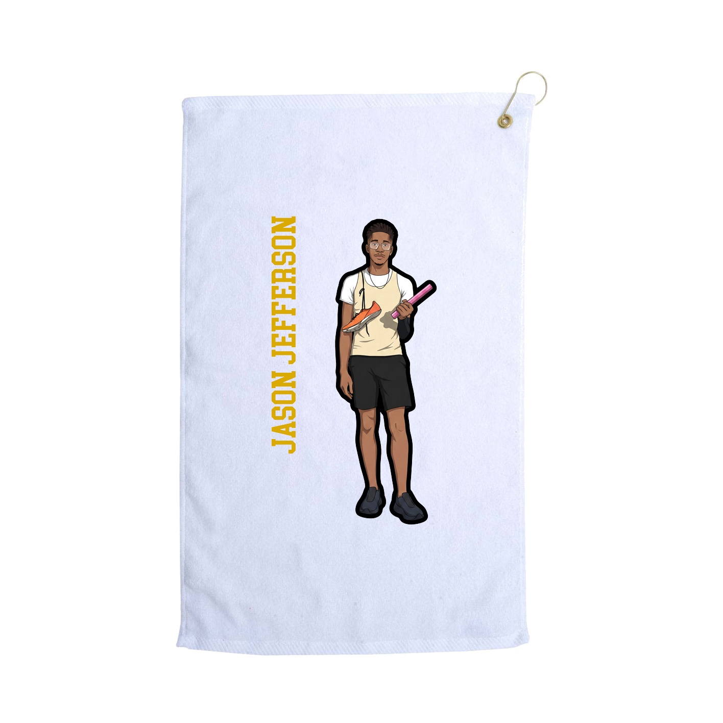 Golf Towel — Name Vertical in White