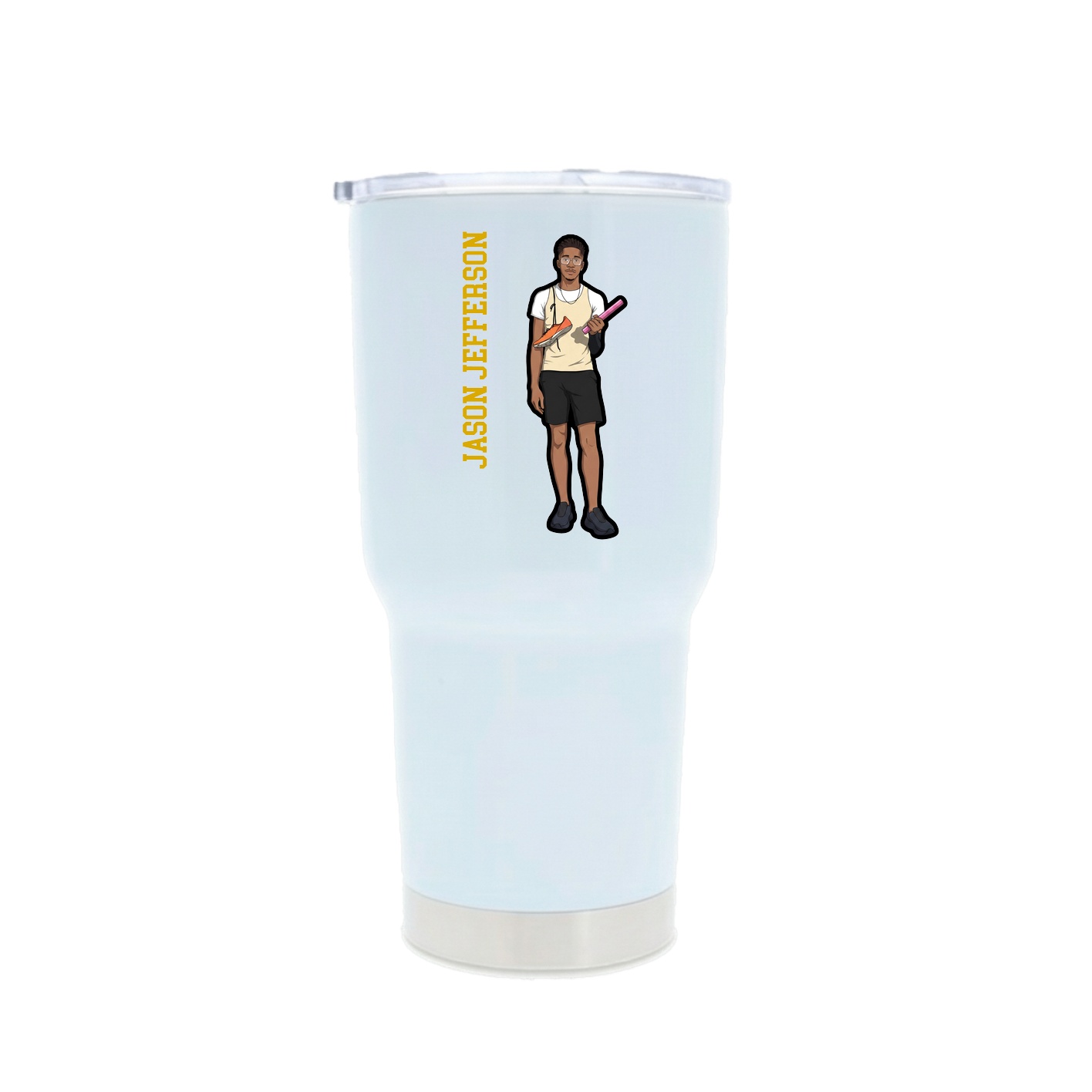 30oz Stainless Steel Tumbler — Name Vertical in White