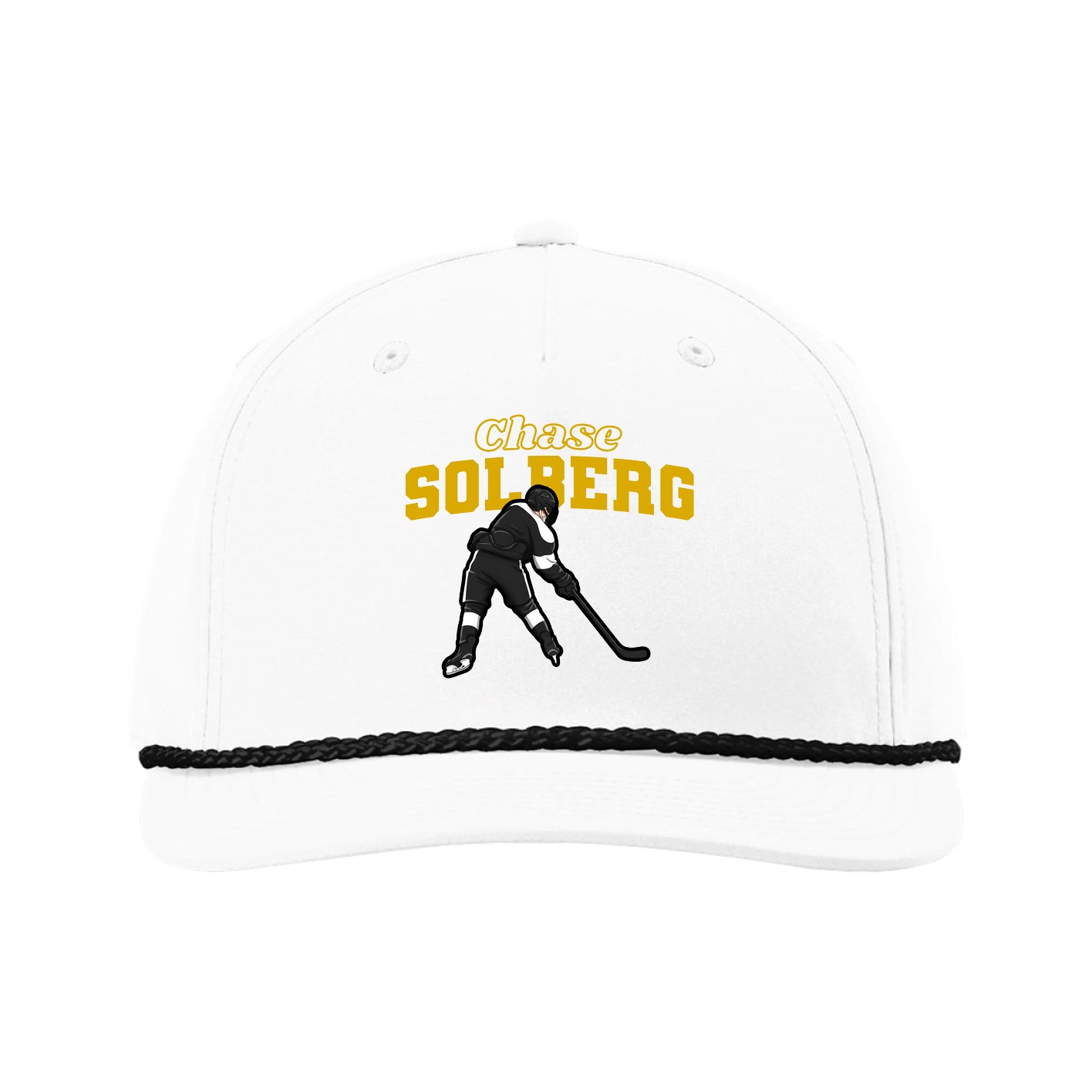 Five-Panel Classic Rope Cap — Name Arch in White