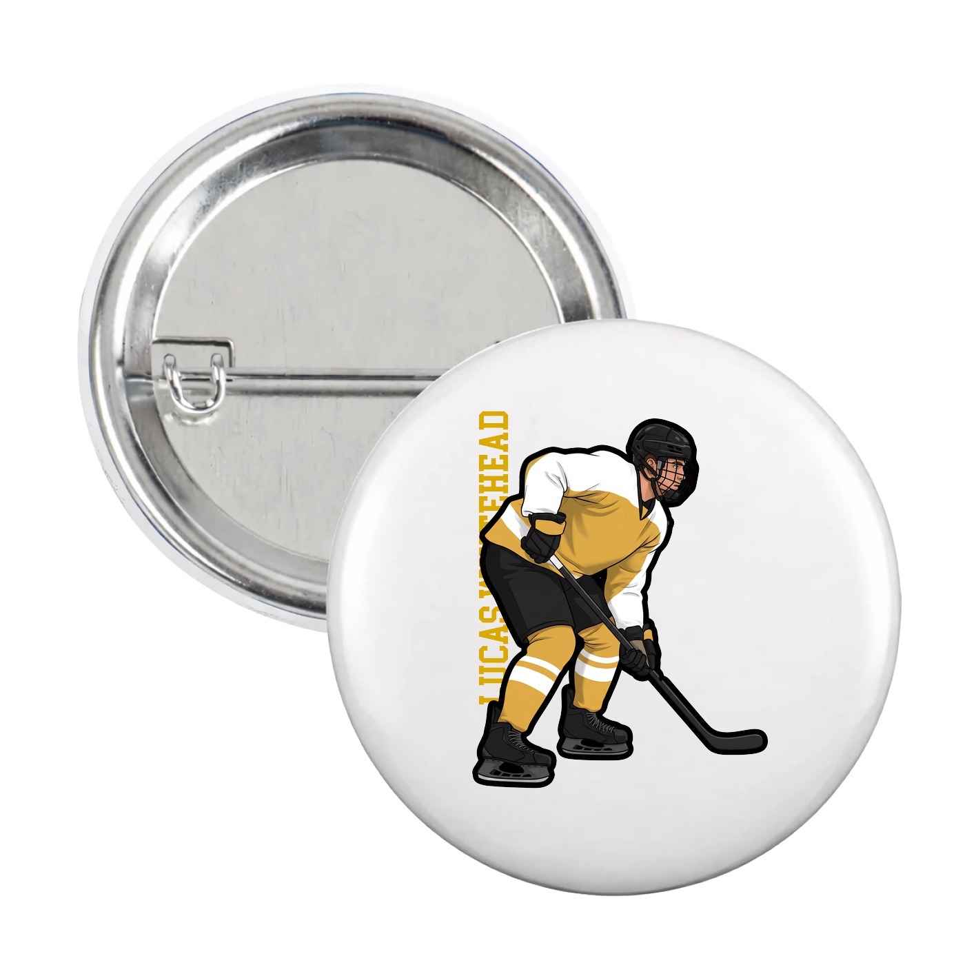 Game Day Button — Name Vertical in White
