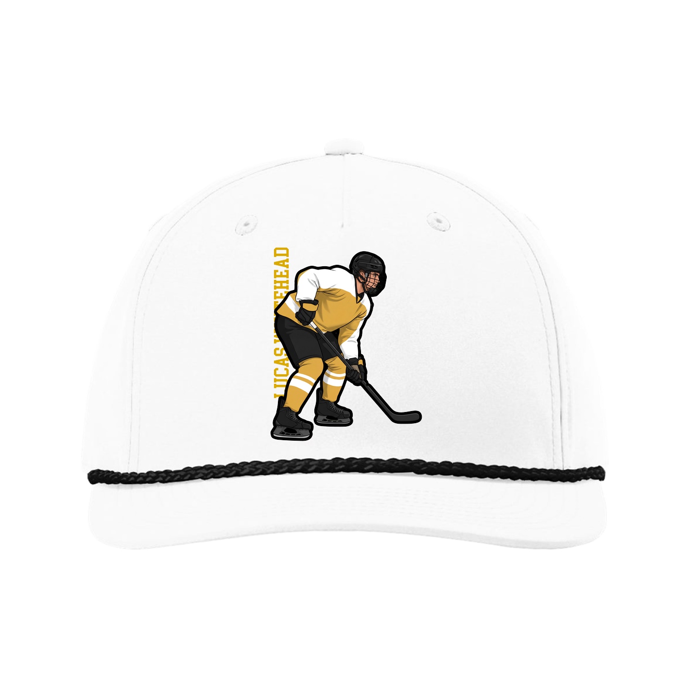 Five-Panel Classic Rope Cap — Name Vertical in White