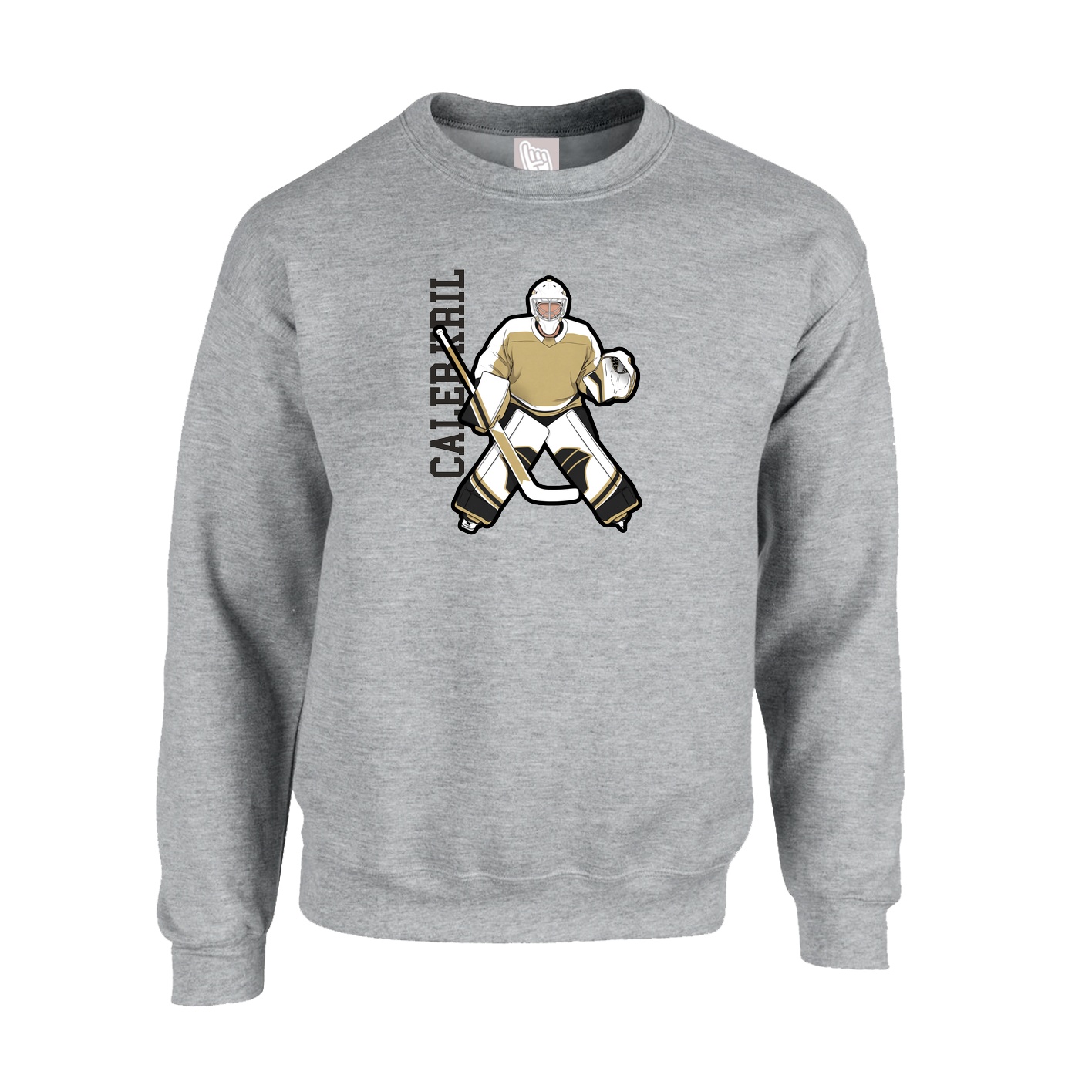 Fleece Crew — Name Vertical in Grey