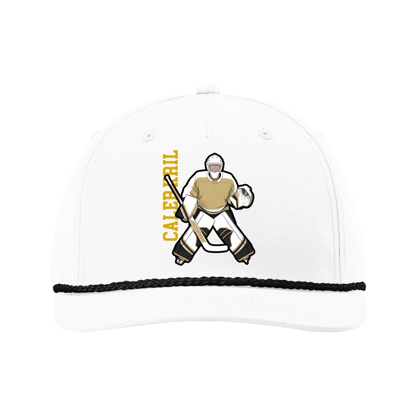 Five-Panel Classic Rope Cap — Name Vertical in White