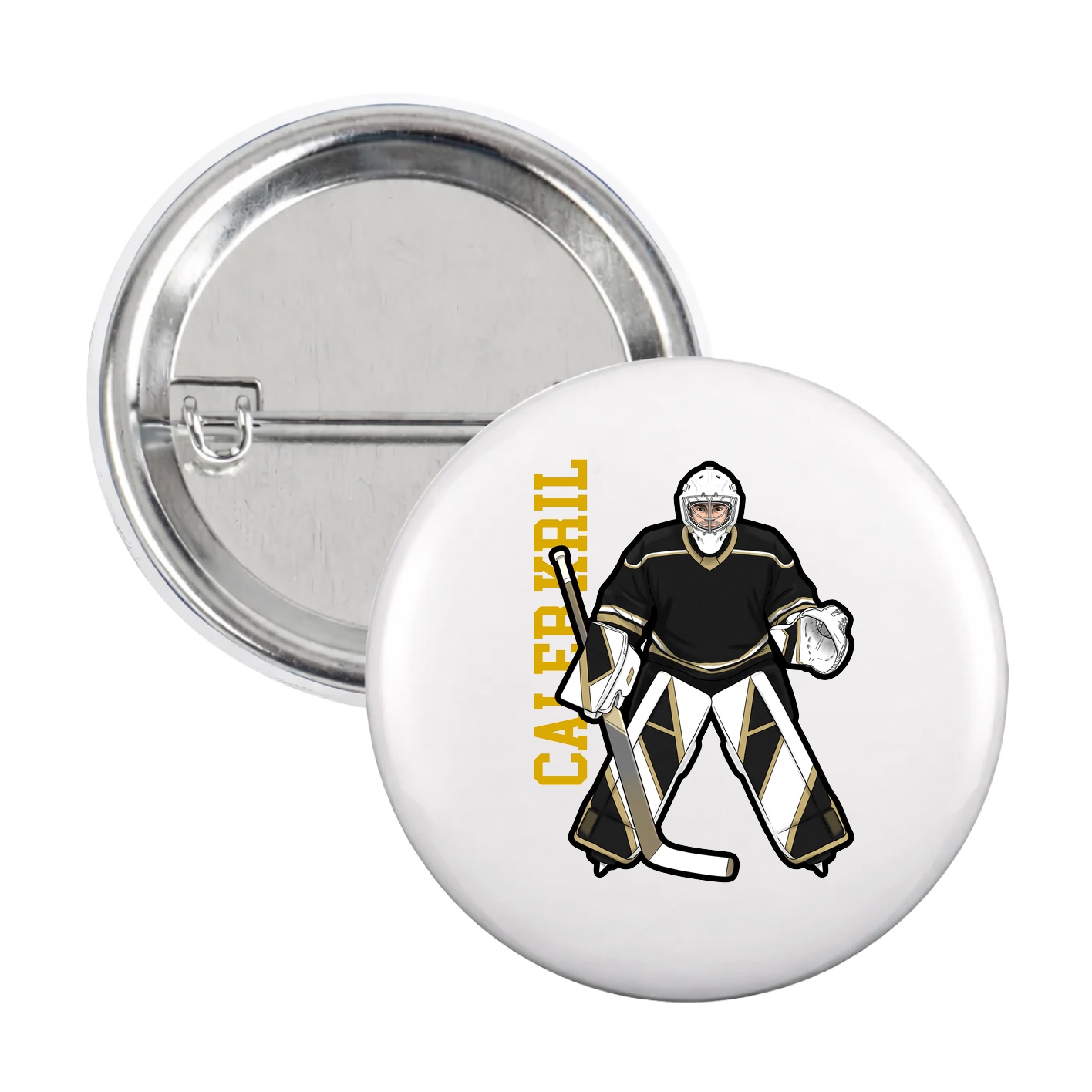 Game Day Button — Name Vertical in White