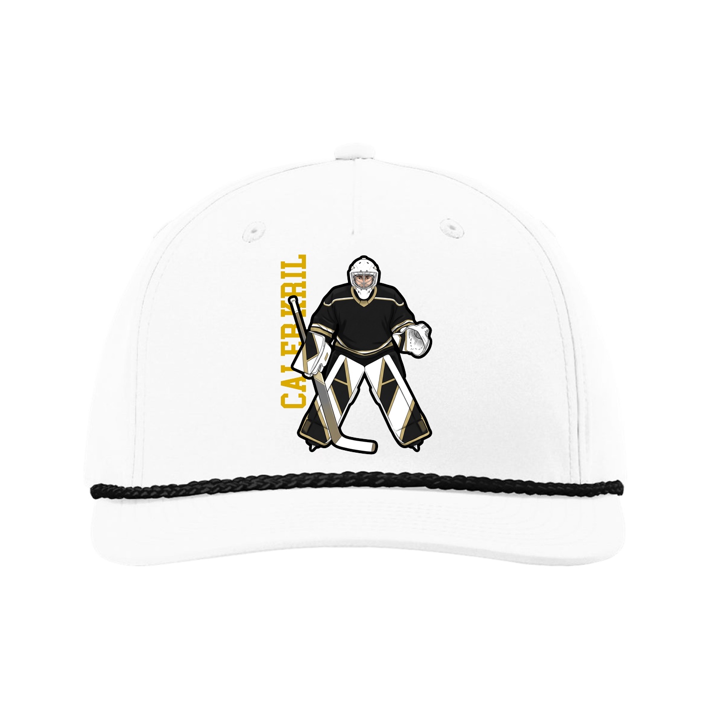 Five-Panel Classic Rope Cap — Name Vertical in White