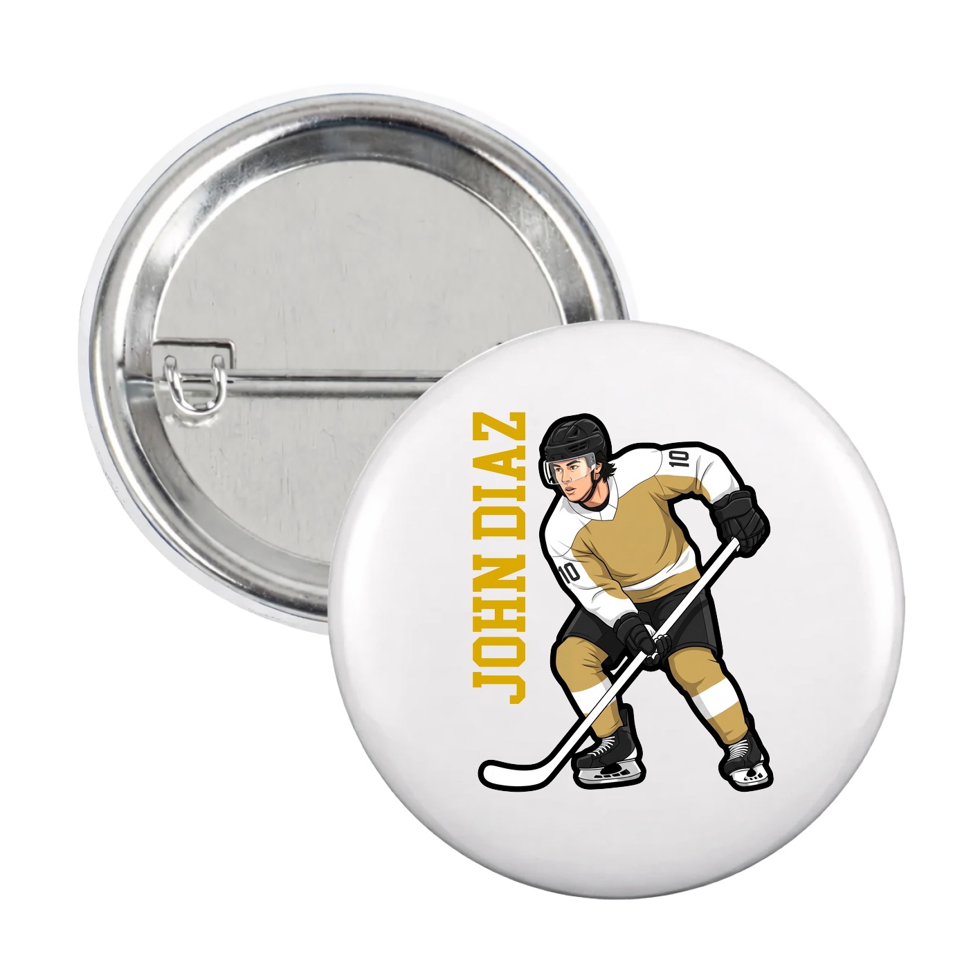 Game Day Button — Name Vertical in White