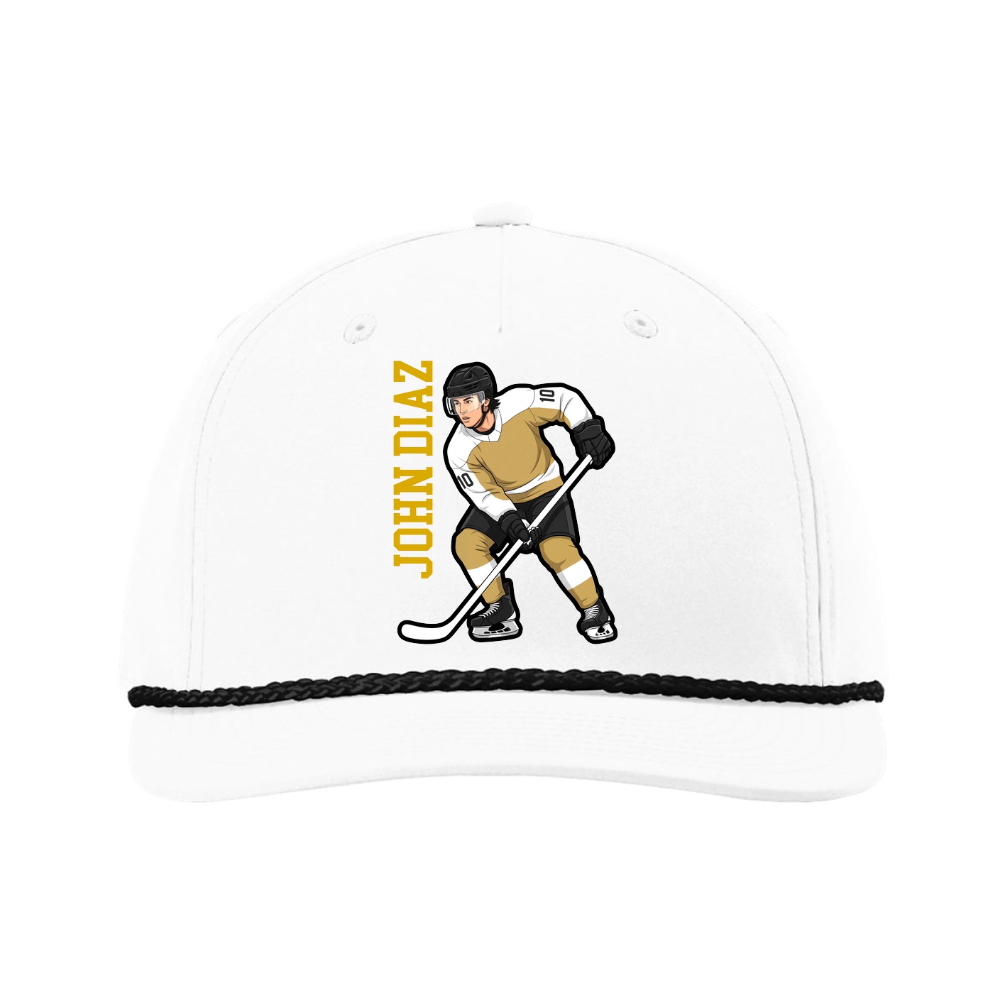 Five-Panel Classic Rope Cap — Name Vertical in White