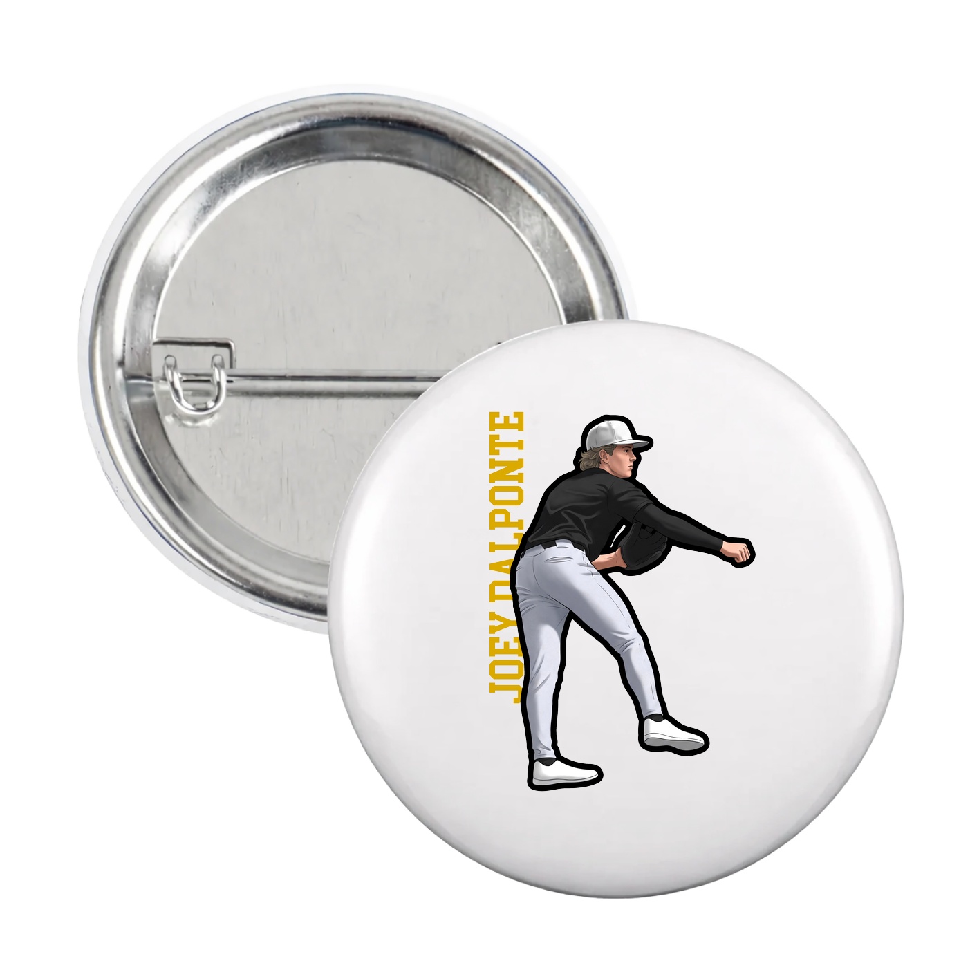 Game Day Button — Name Vertical in White
