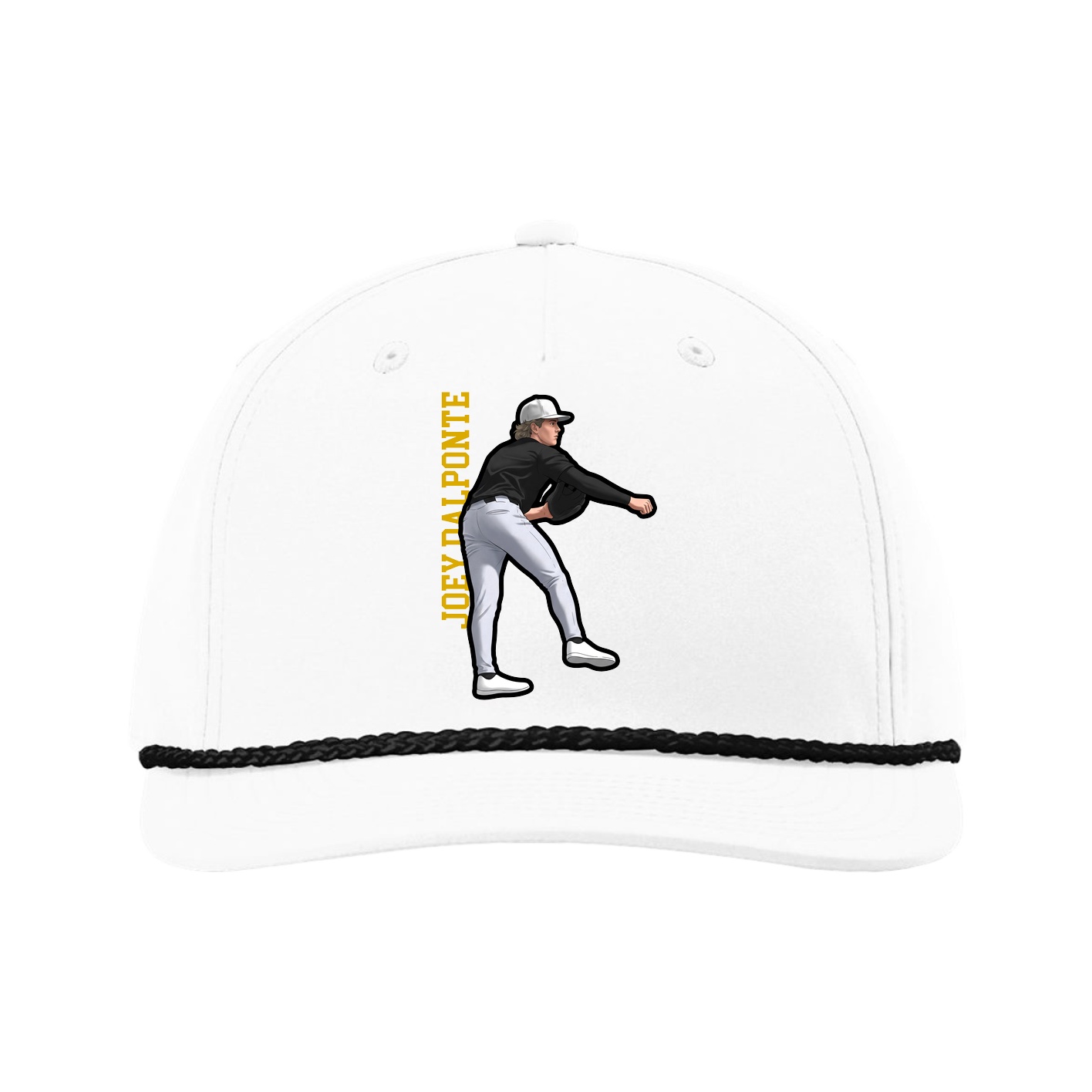 Five-Panel Classic Rope Cap — Name Vertical in White