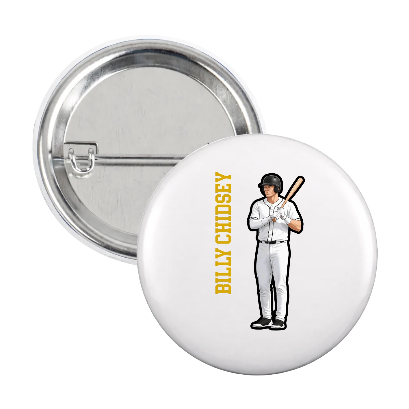 Game Day Button — Name Vertical in White