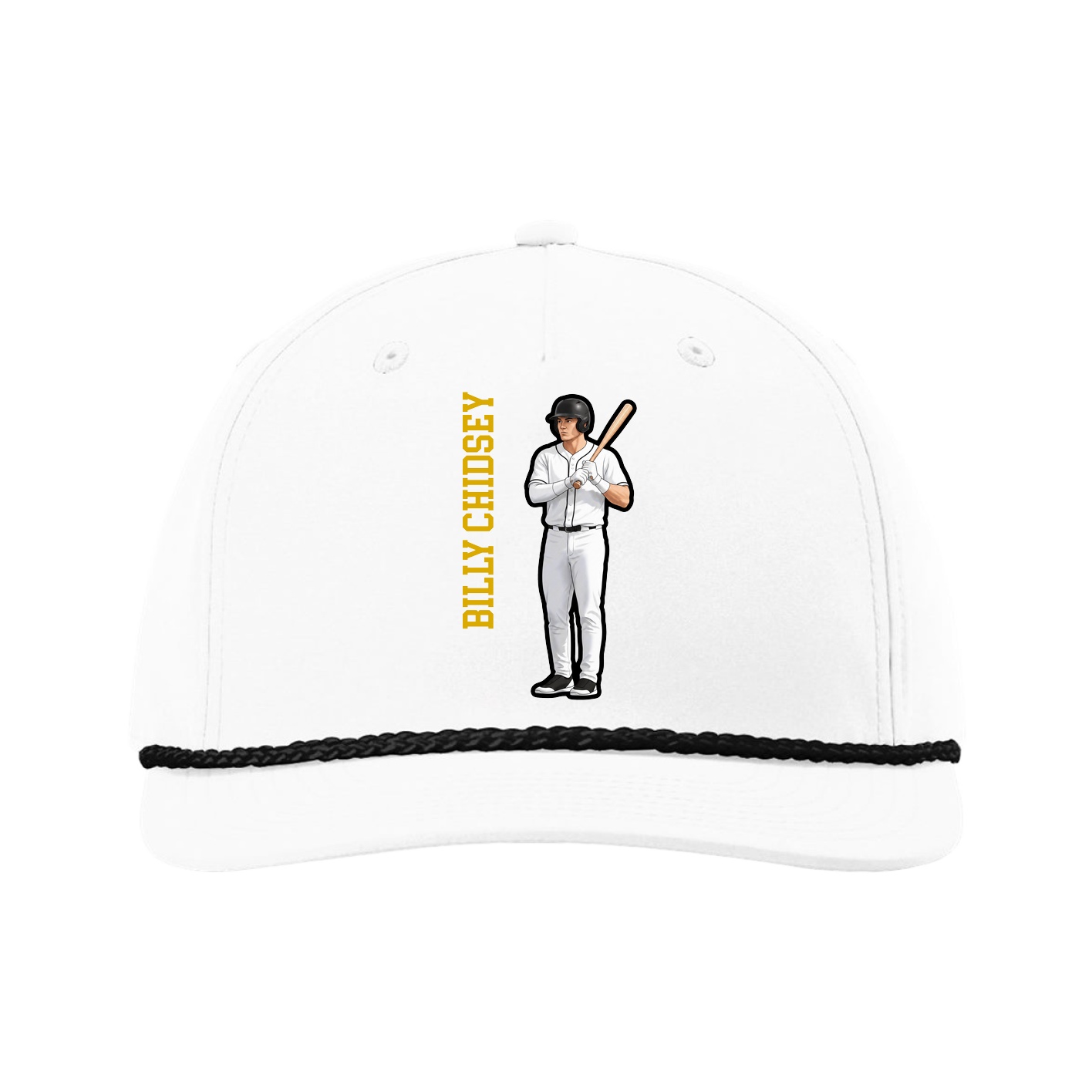 Five-Panel Classic Rope Cap — Name Vertical in White