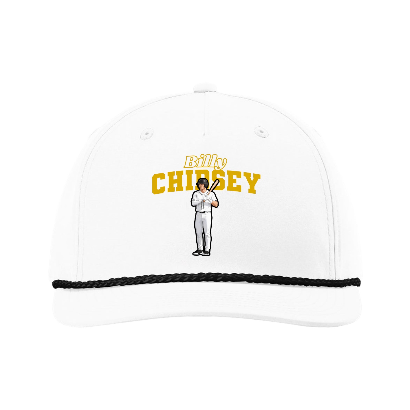 Five-Panel Classic Rope Cap — Name Arch in White