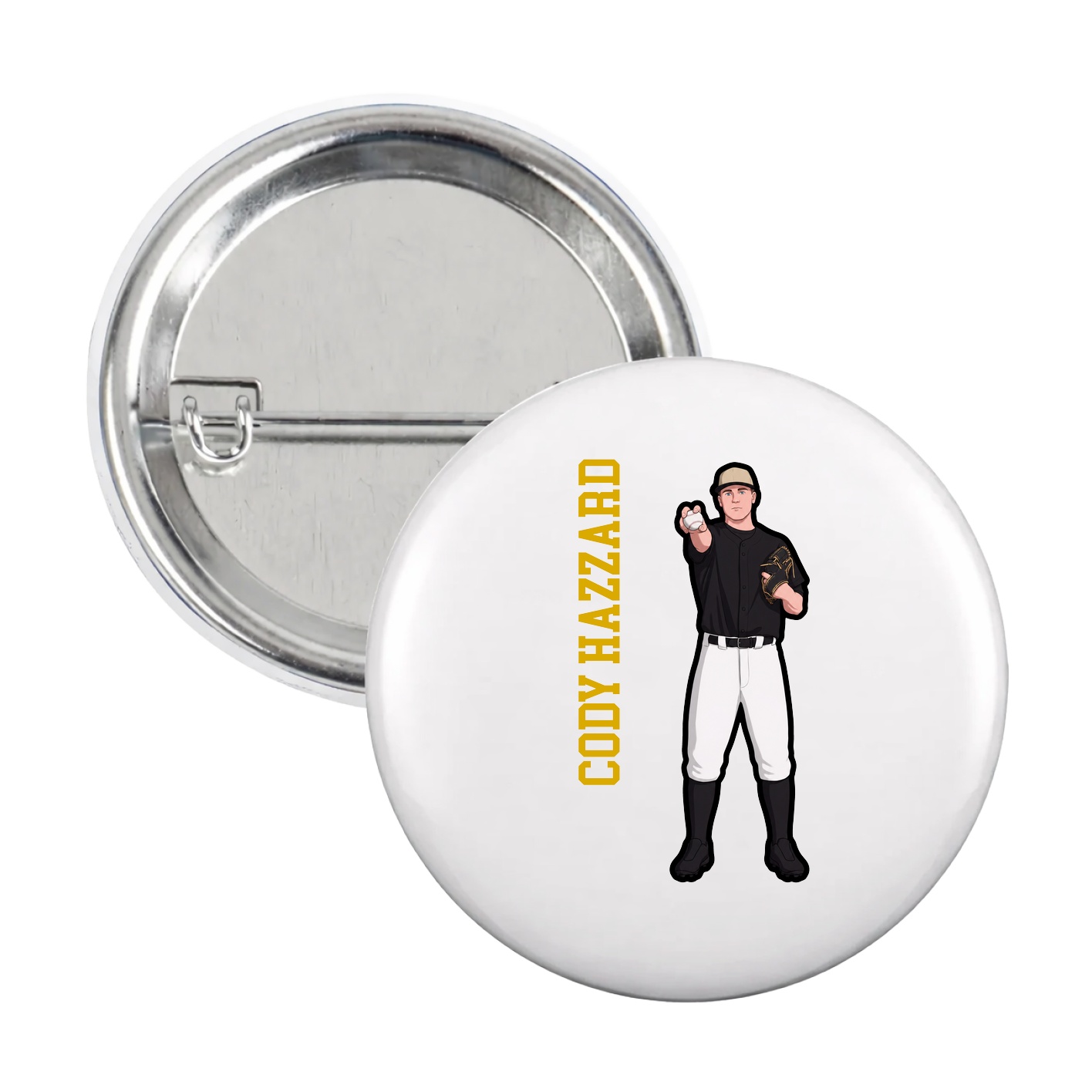 Game Day Button — Name Vertical in White
